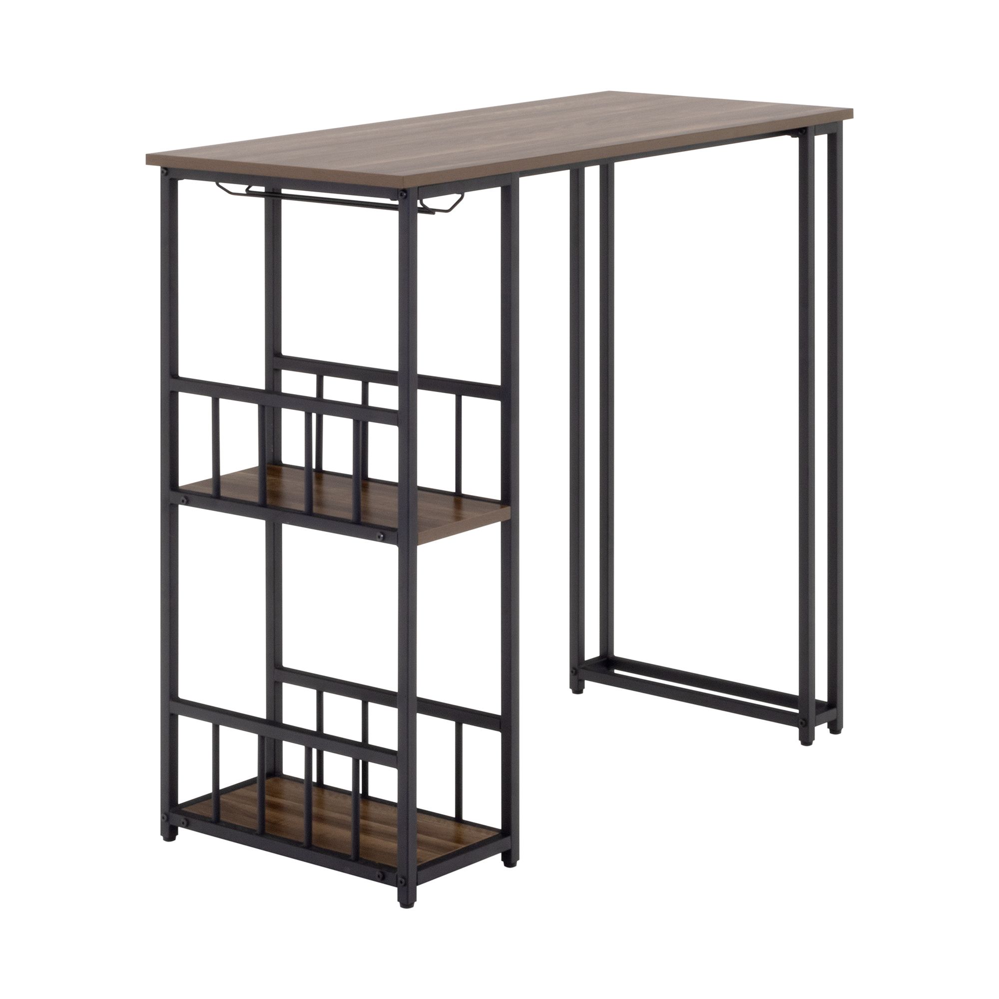 i-flair Stehtisch Bartisch Gavin – Stehtisch mit Stahlrahmen und 2 Ablageflächen & Glashalter Walnuß i-flair Stehtisch Bartisch Gavin – Stehtisch mit Stahlrahmen und 2 Ablageflächen & Glashalter Walnuß