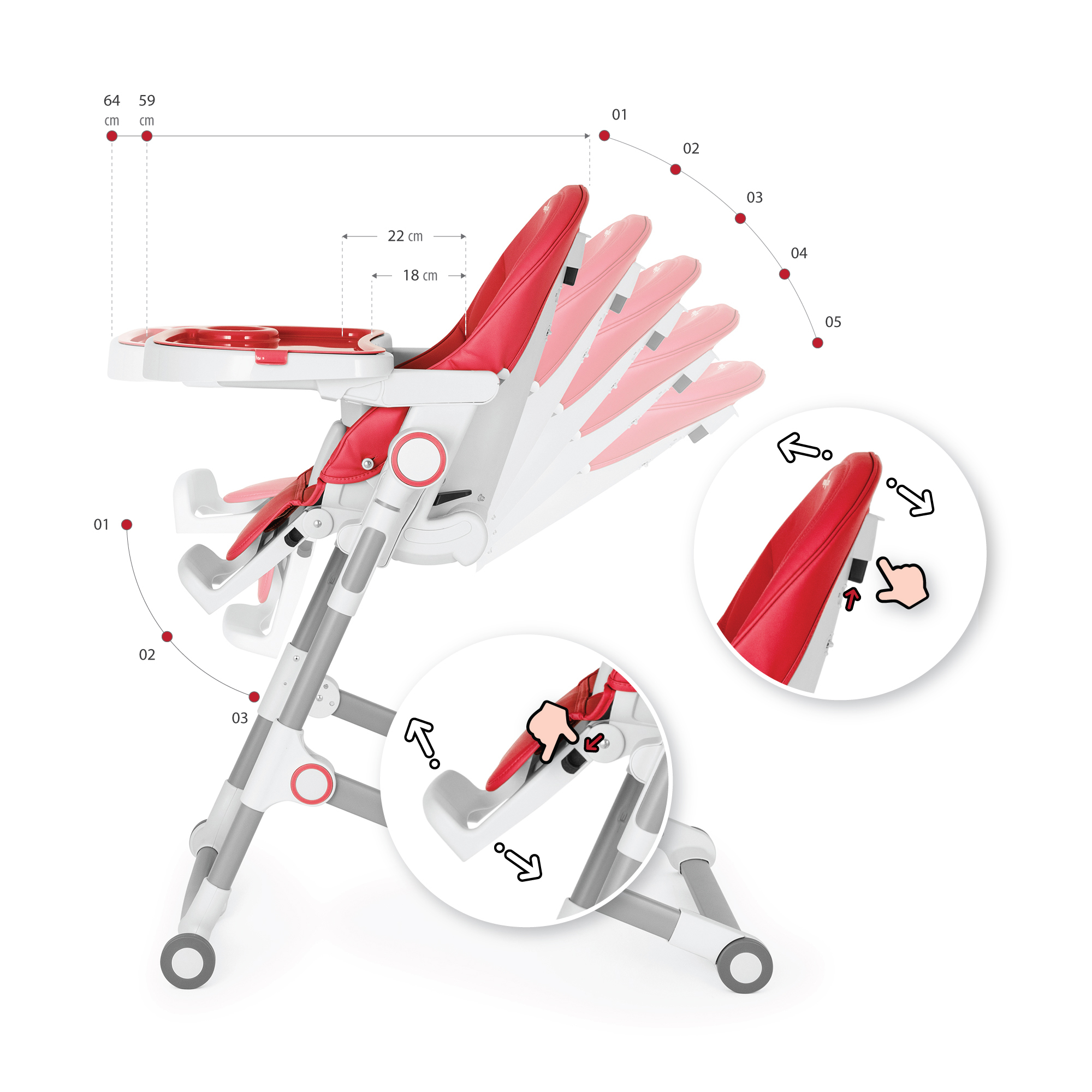 Kinderhochstuhl HUGO Babystuhl Verstellbar Klappbar Rot Kinderhochstuhl HUGO Babystuhl Verstellbar Klappbar Rot