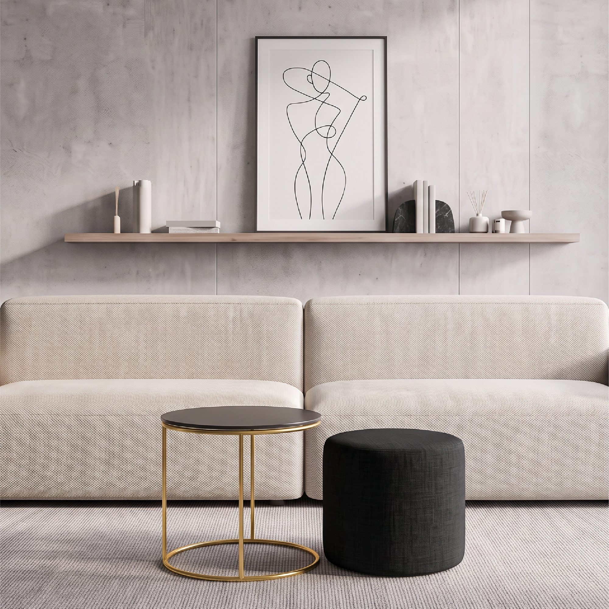Side Table with Stool JASPER - Round Coffee Table 40x40 cm Gold-Black N3