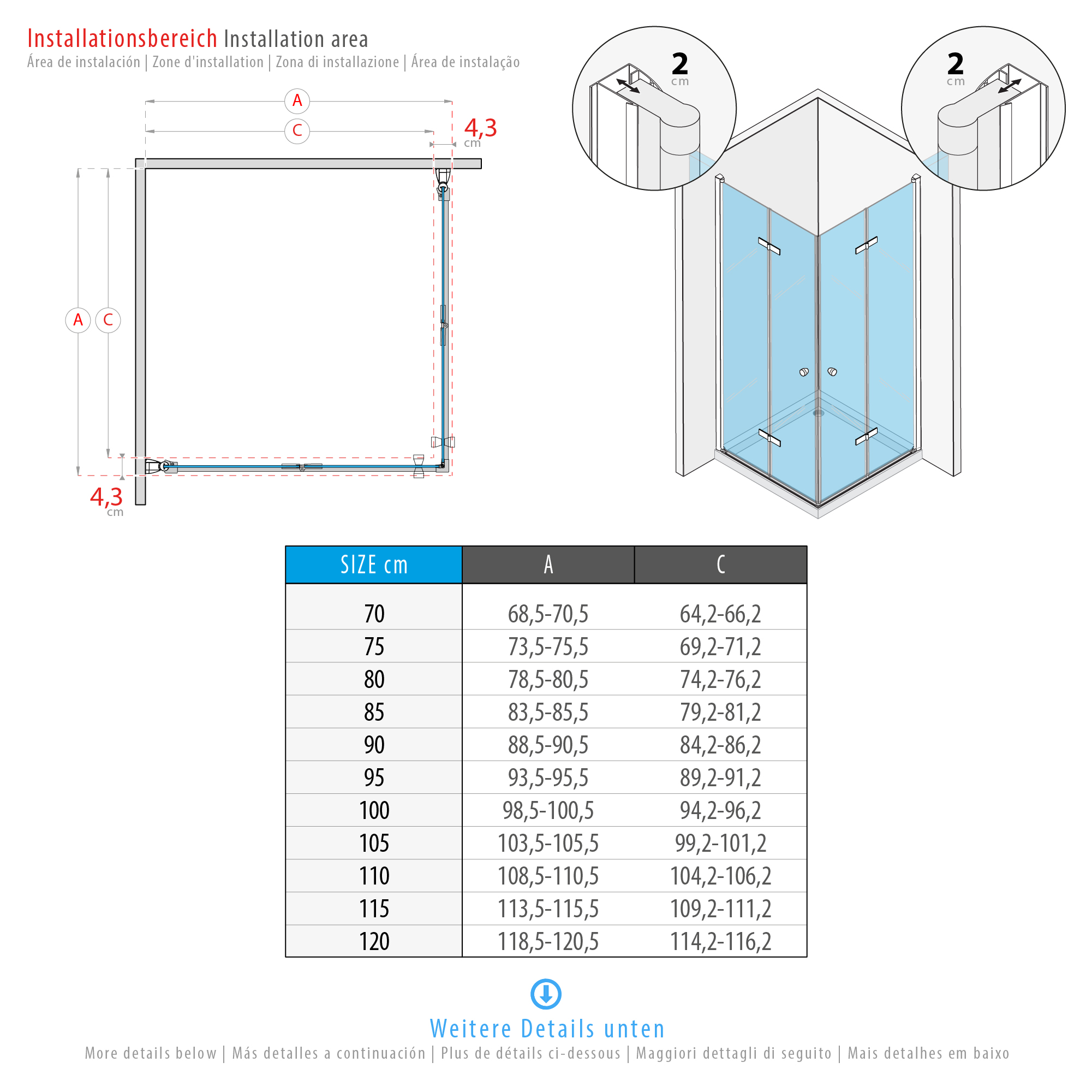 Eckeinstieg Emma BLACK mit Falttüren aus ESG Sicherheitsglas 70x75 cm-180 cm Eckeinstieg Emma BLACK mit Falttüren aus ESG Sicherheitsglas 70x75 cm-180 cm