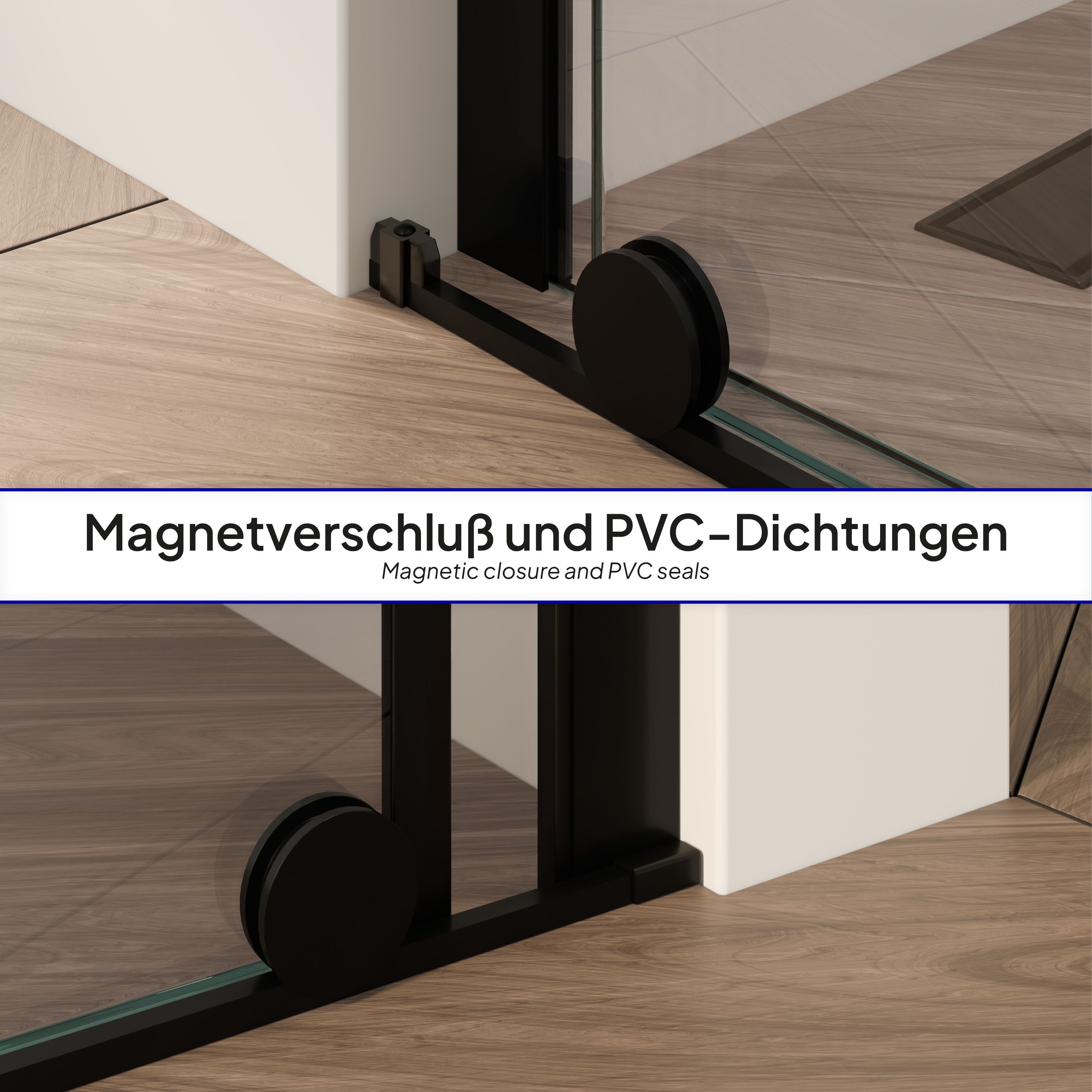 Shower Door Niche Door NADINE with Sliding Door in Black made of 8mm Tempered Clear Glass