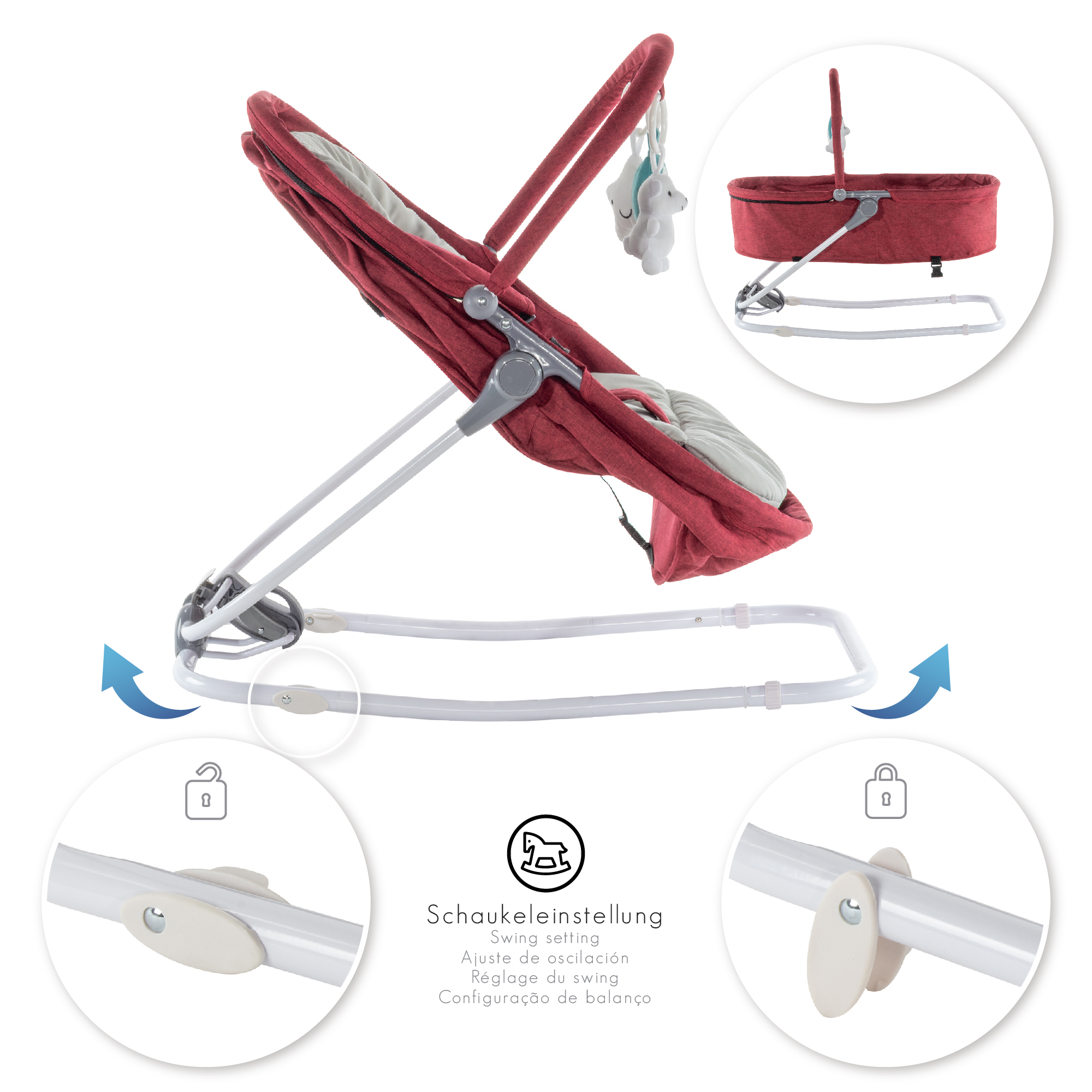 DE-Artboard 3Vieno Babywippe VIGO Babywiege mit abnehmbarem Bezug und Spielebogen