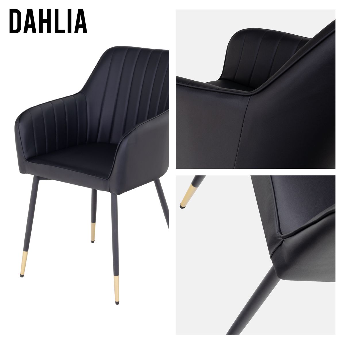 Esszimmerstuhl Wohnzimmerstuhl Dahlia Schwarz aus Kunstleder 2 Stühle Esszimmerstuhl Wohnzimmerstuhl Dahlia Schwarz Gold aus Kunstleder