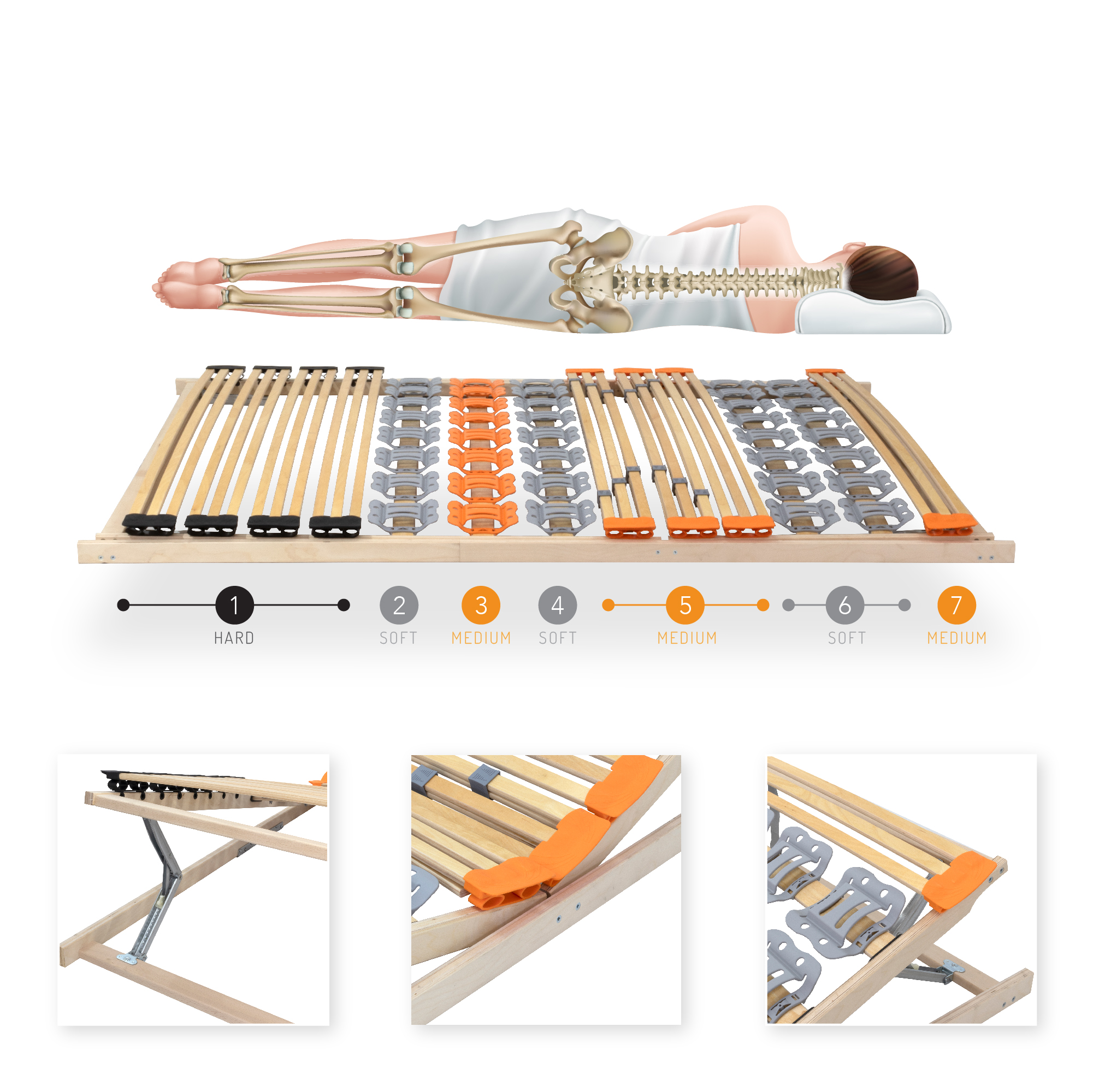 3 Slatted Bed Base TFlex30 with 7 Zones and Adjustable Head and Foot Sections