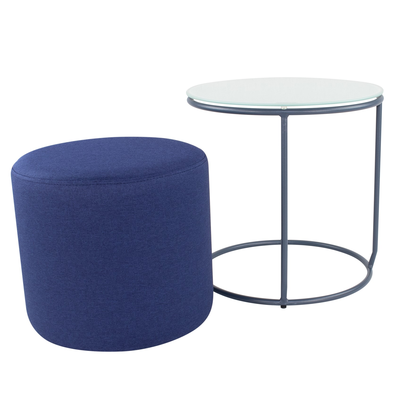 Beistelltisch mit Hocker JASPER runder Couchtisch 40x40 cm Grau-Navy N4