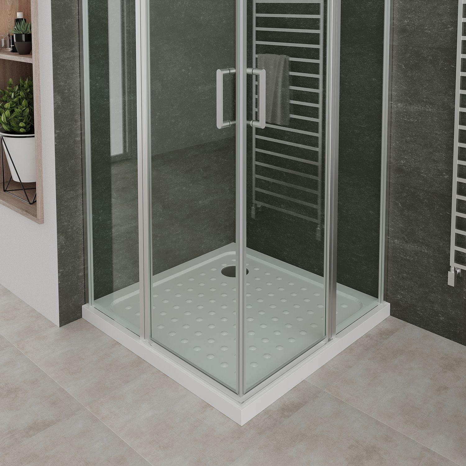 Eckeinstieg Linda mit Klapptüren aus ESG Sicherheitsglas