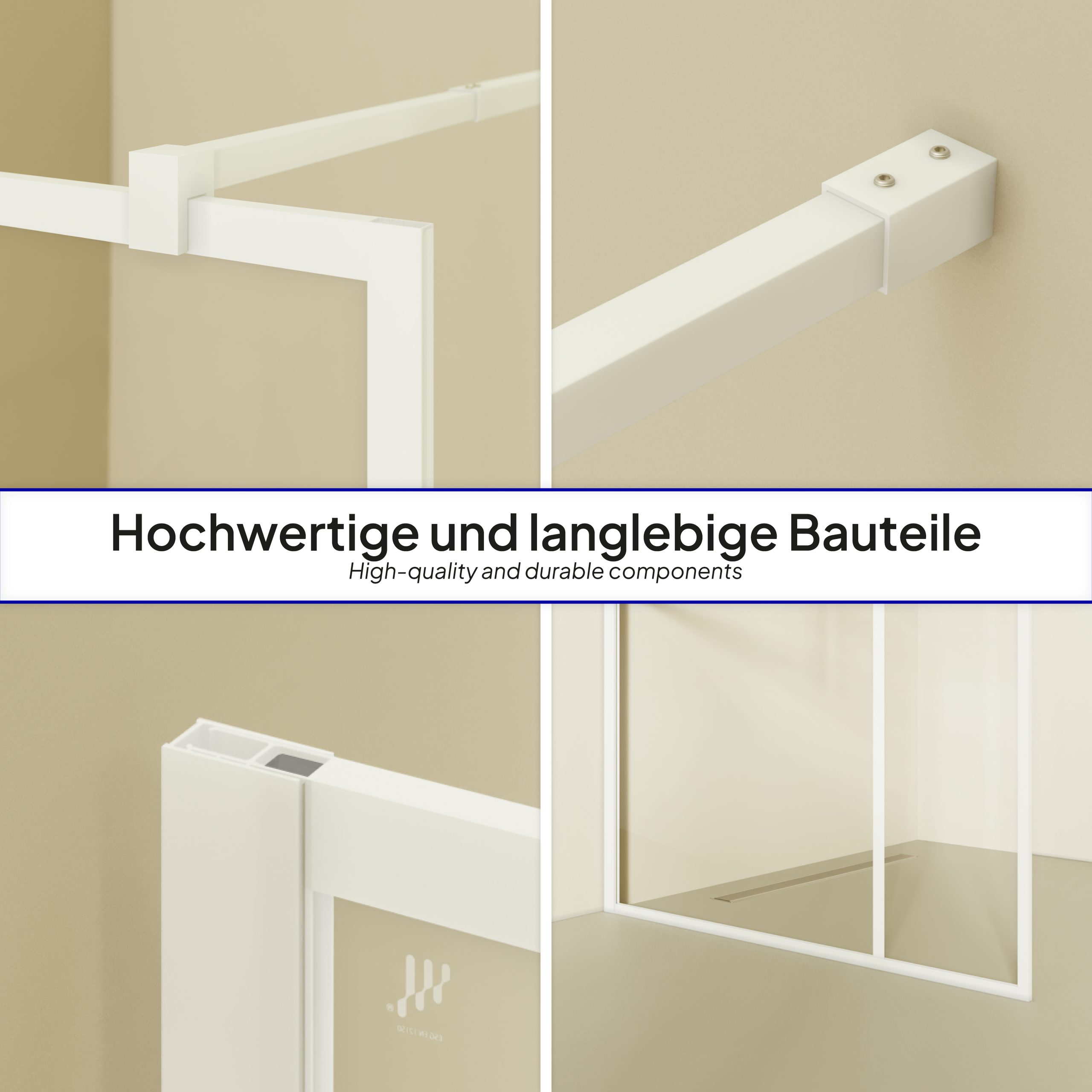 Gianna – Walk In Dusche -R WHITE aus 8 mm starkem durchsichtigem ESG Sicherheitsglas