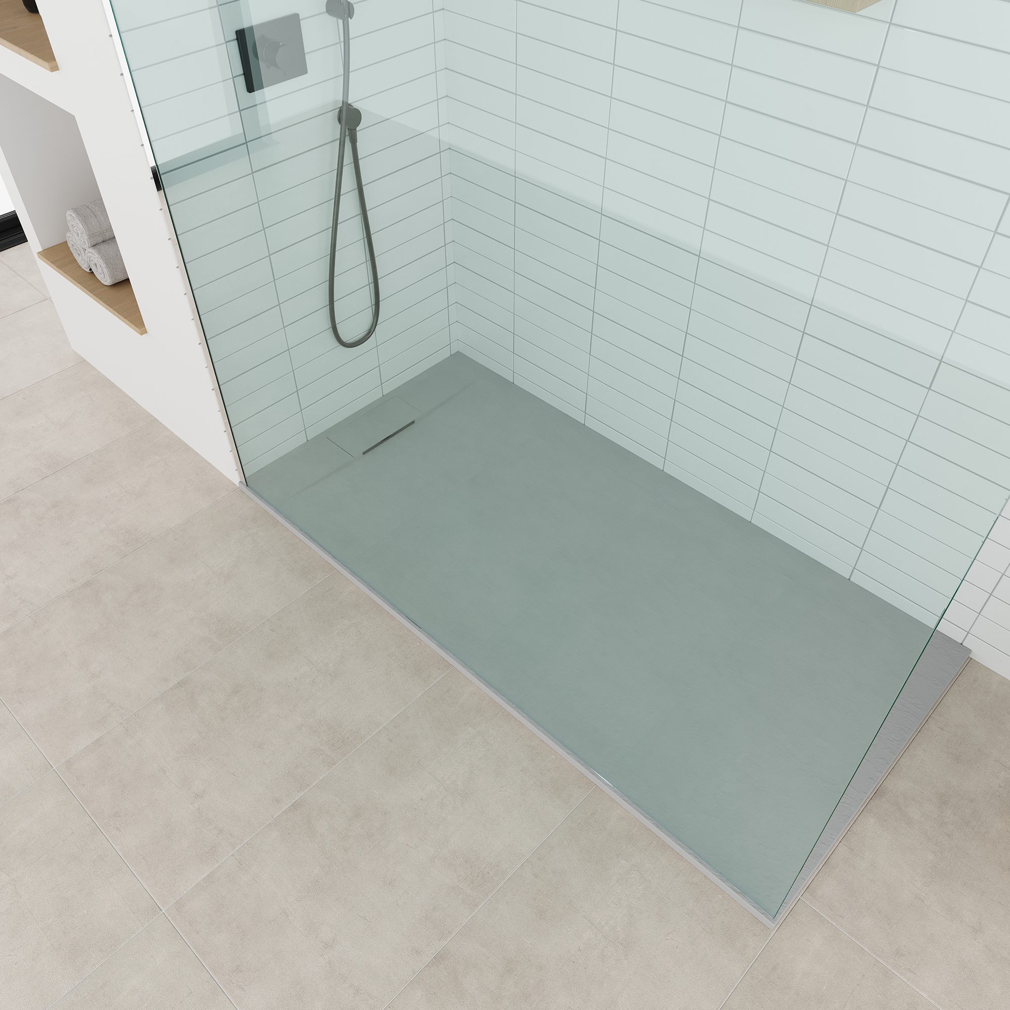 SMC Shower Tray Polar in Stone Look with Drain Assembly - Gray