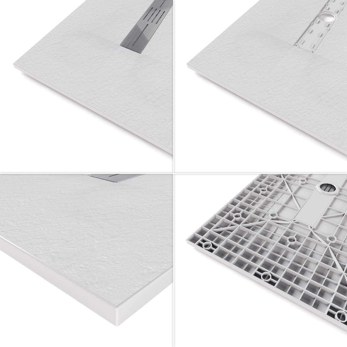 SMC Duschwanne Lumia in Schieferoptik inkl. Ablaufgarnitur Weiß SMC Shower Tray Lumia in Slate Finish with White Waste Set