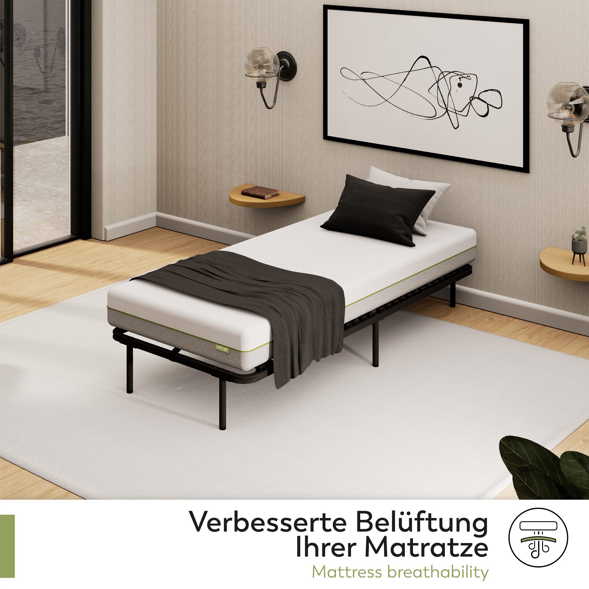 Metallbett Gästebett GRACE auf Füßen mit Stauraum - für alle Matratzen und Betten geeignet