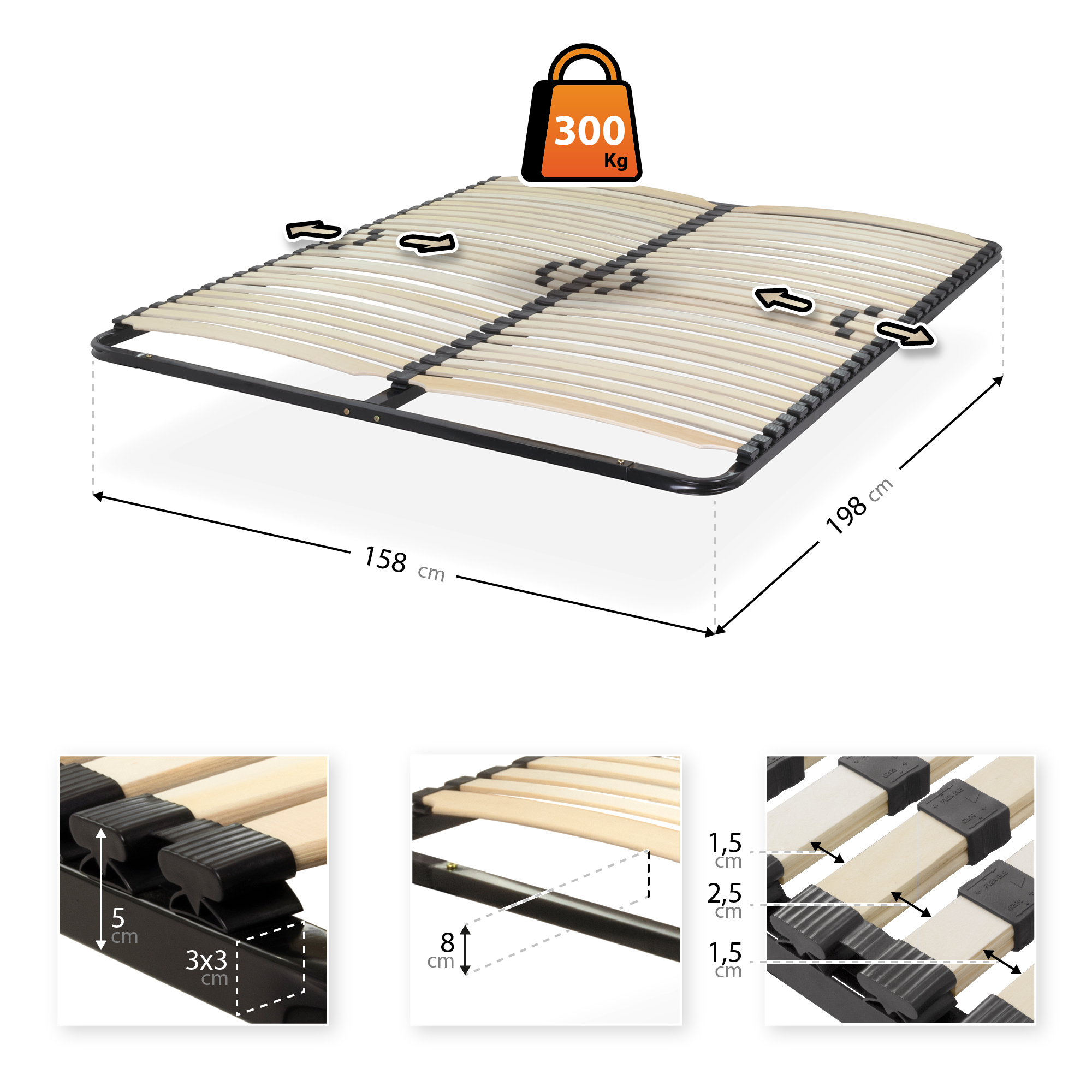 Lattenrost ERGO IF12 aus stabilem Metall - für alle Matratzen geeignet 160x200 cm