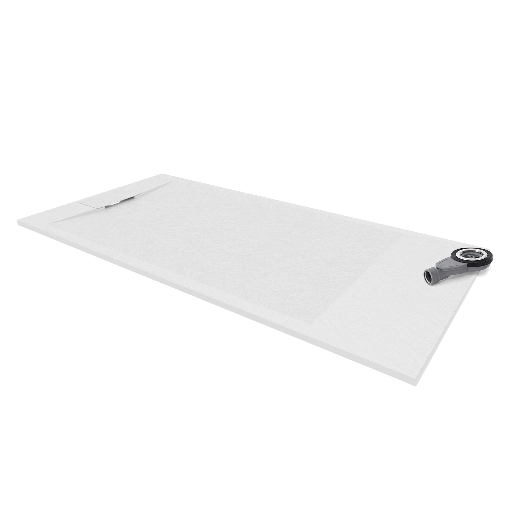 SMC Shower Tray Polar in Stone Look with Drain Assembly - White
