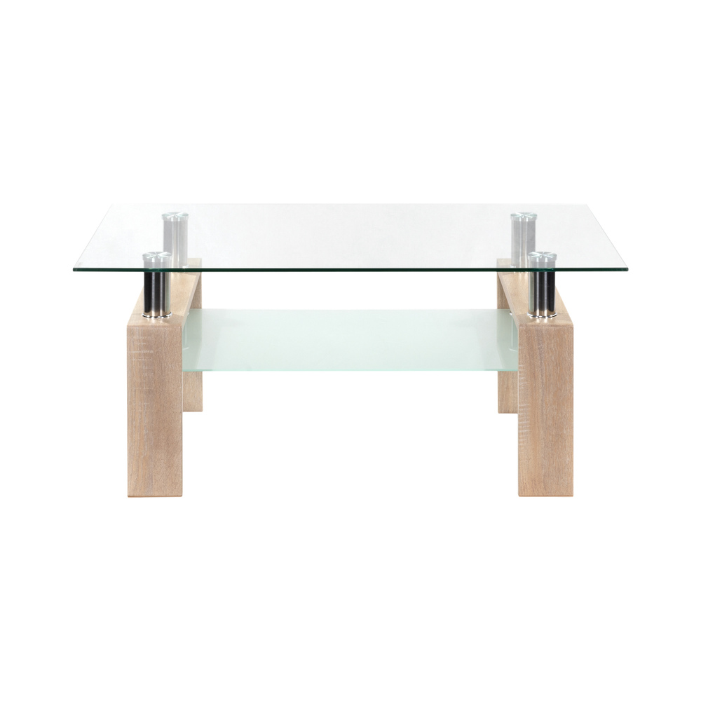 Couchtisch PORTER aus Glas/Metall mit Holz in Eichfarbe Couchtisch PORTER aus Glas/Metall mit Holz in Eichfarbe