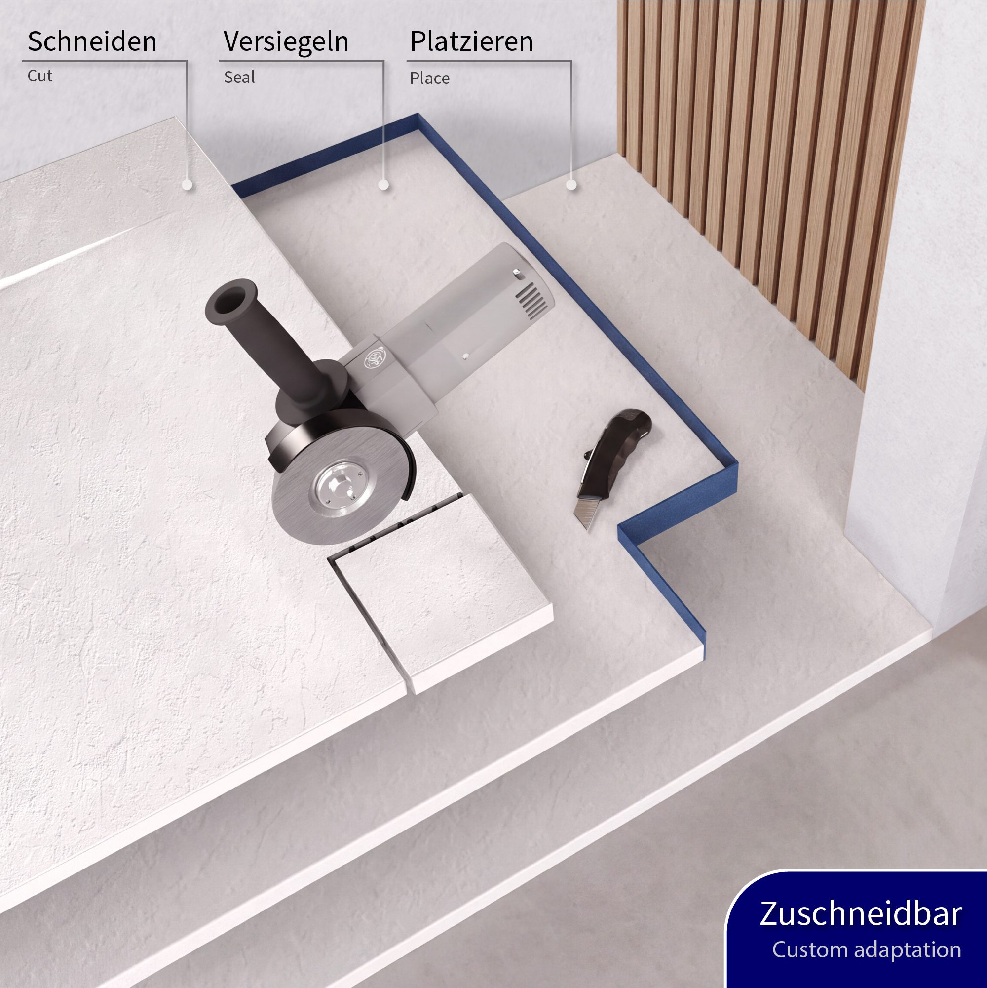 SMC Shower Tray Polar in Stone Look with Drain Assembly - White