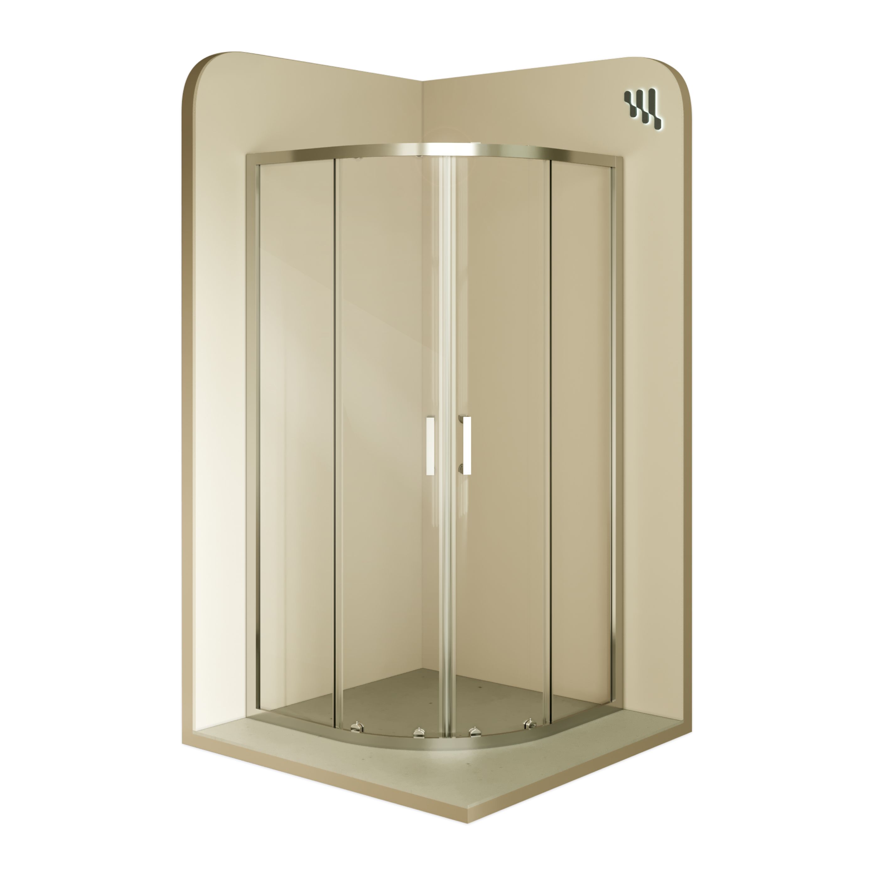 Quarter Circle Shower Ella with Sliding Doors Made of ESG Safety Glass Ella – Viertelkreisdusche mit Schiebetüren aus ESG Sicherheitsglas