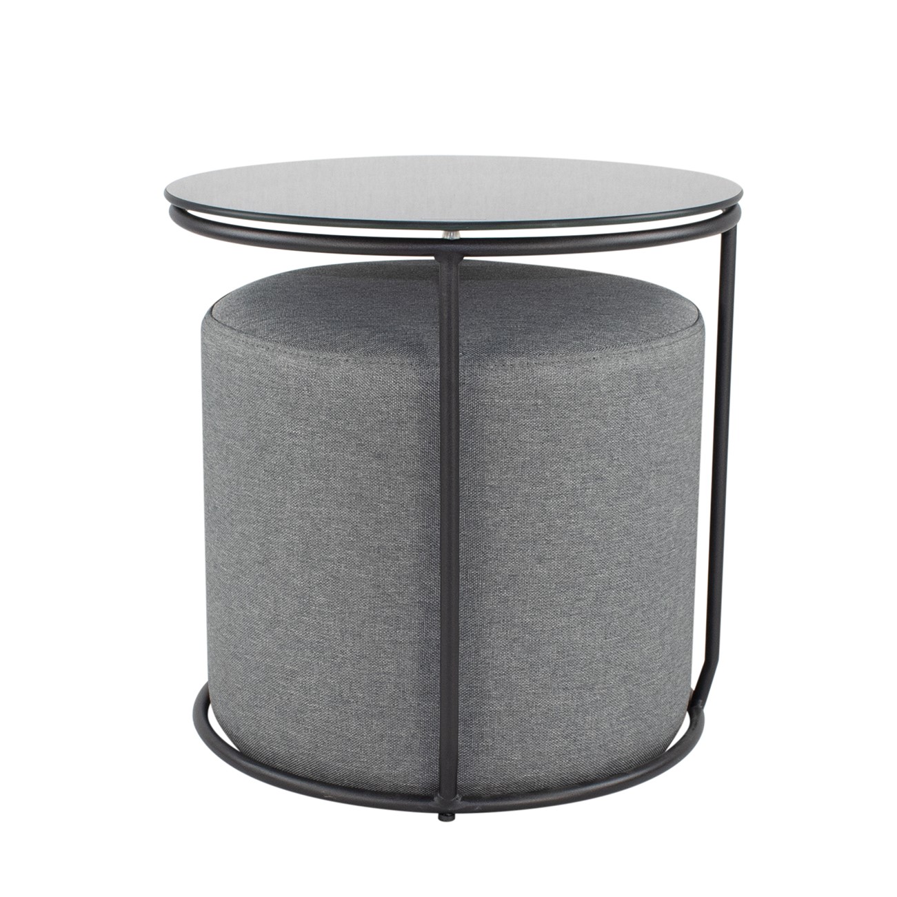 Beistelltisch mit Hocker JASPER runder Couchtisch 40x40 cm Schwarz-Grau N0