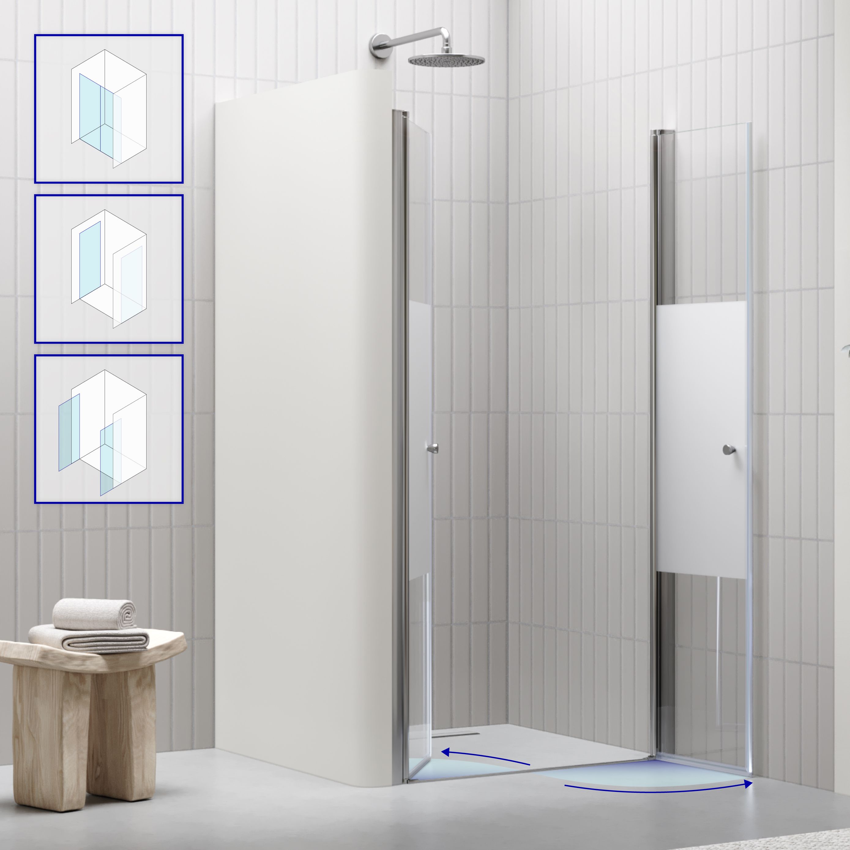 Shower Door Lima with Hinged Doors 68-140 cm made of Partially Frosted ESG Safety Glass
