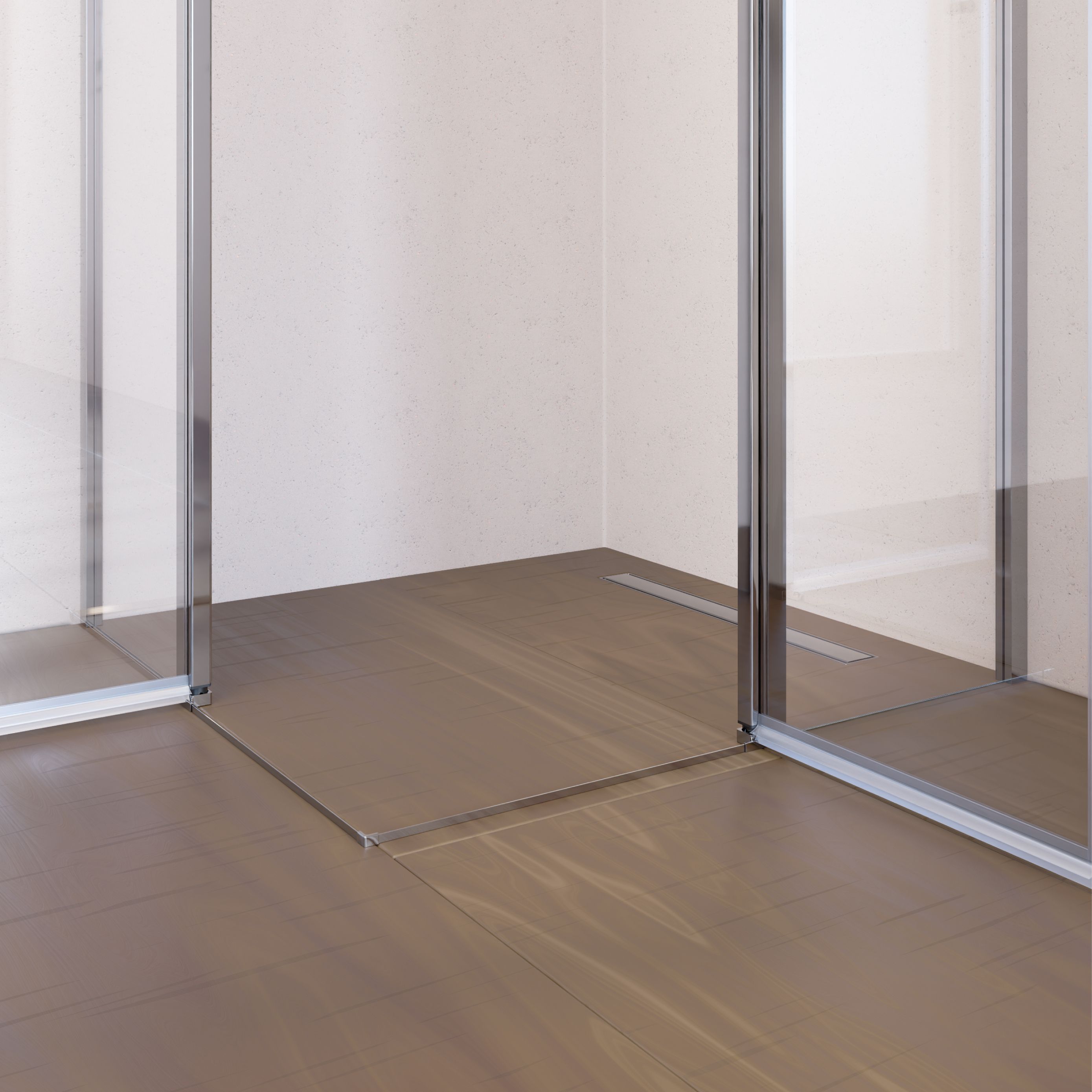 Corner Entry Linda with Folding Doors made of ESG Safety Glass Linda – Eckeinstieg mit Klapptüren aus ESG Sicherheitsglas