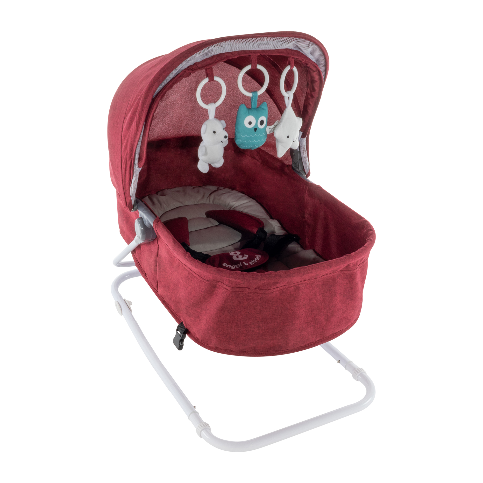 Babywippe PAVO mit Wiegenfunktion und Spielebogen Rot + Grau