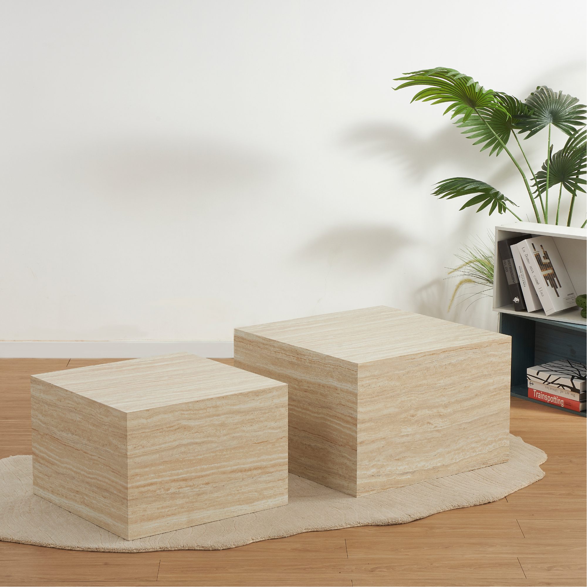 Couchtische / Beistelltisch TANEDA in Beige mit dekorativer Maserung - 2er Set TANEDA – Couchtische / Beistelltisch in Beige mit dekorativer Maserung - 2er Set