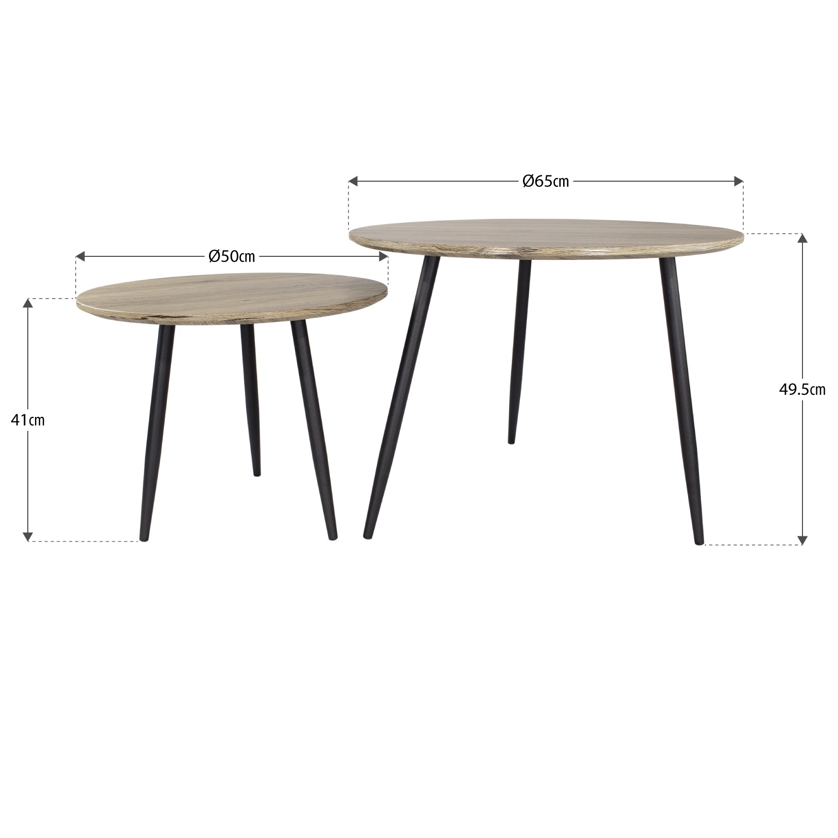 Couchtisch TRISTAN Beistelltisch rund aus Melamin/Metall 2er Set TRISTAN – Coffee Table – Round Side Table Set in Melamine/Metal (2 Pieces)