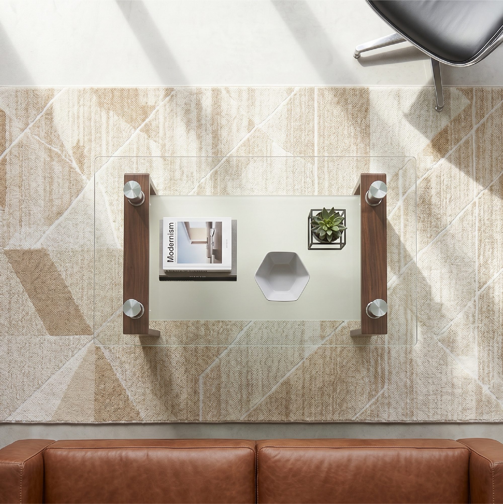 Coffee Table PORTER made of Glass/Metal with Walnut-Colored Wood