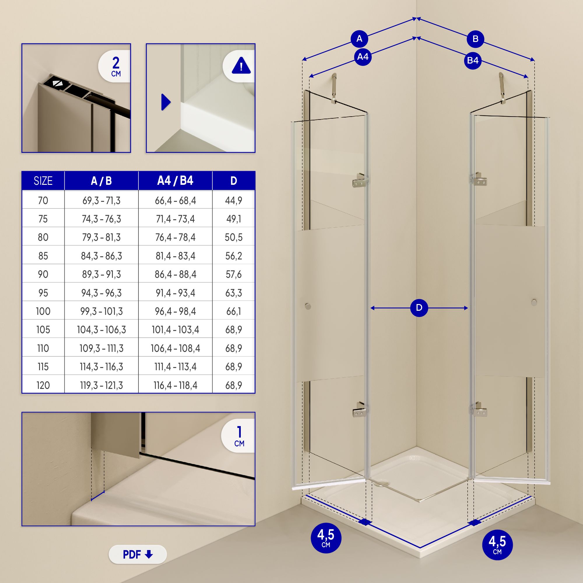 Corner Entry Alice with Folding Doors made of Partially Frosted ESG Safety Glass
