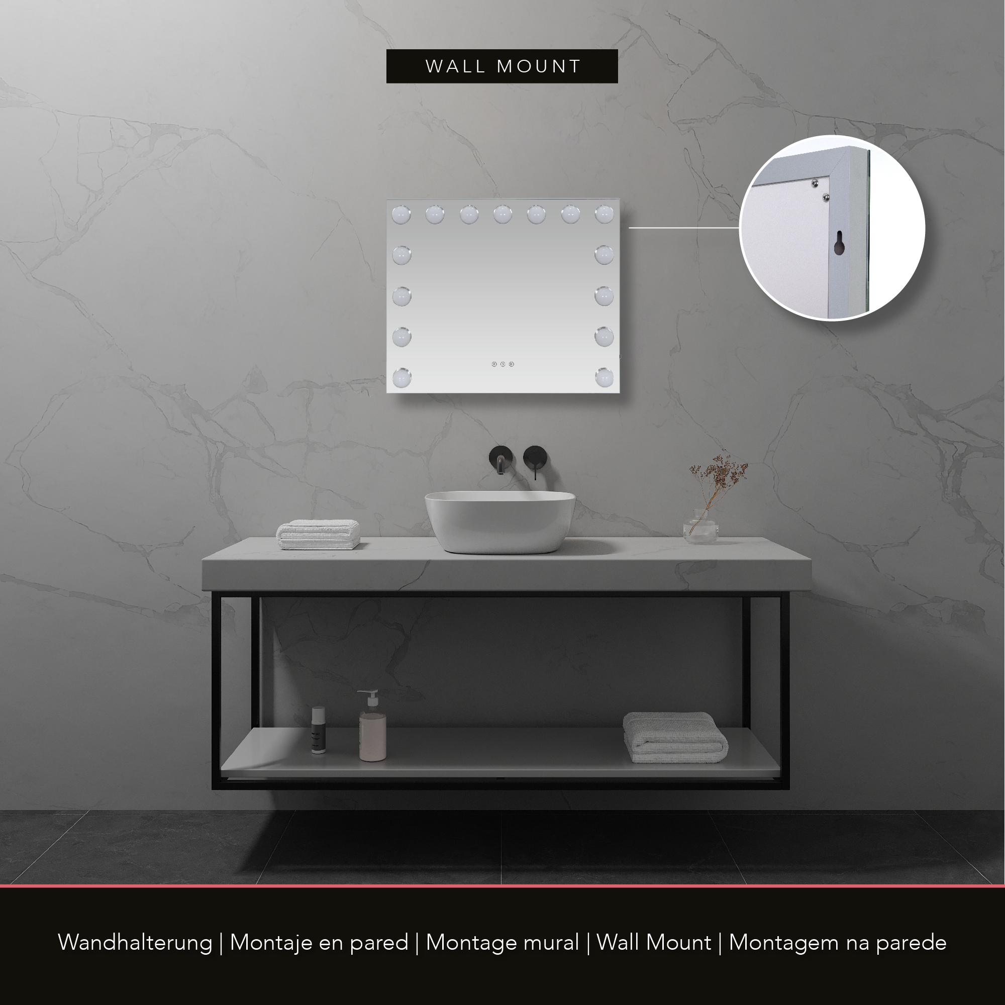 Schminkspiegel Bulb PROP mit 15 dimmbaren LED-Lampen Weiß