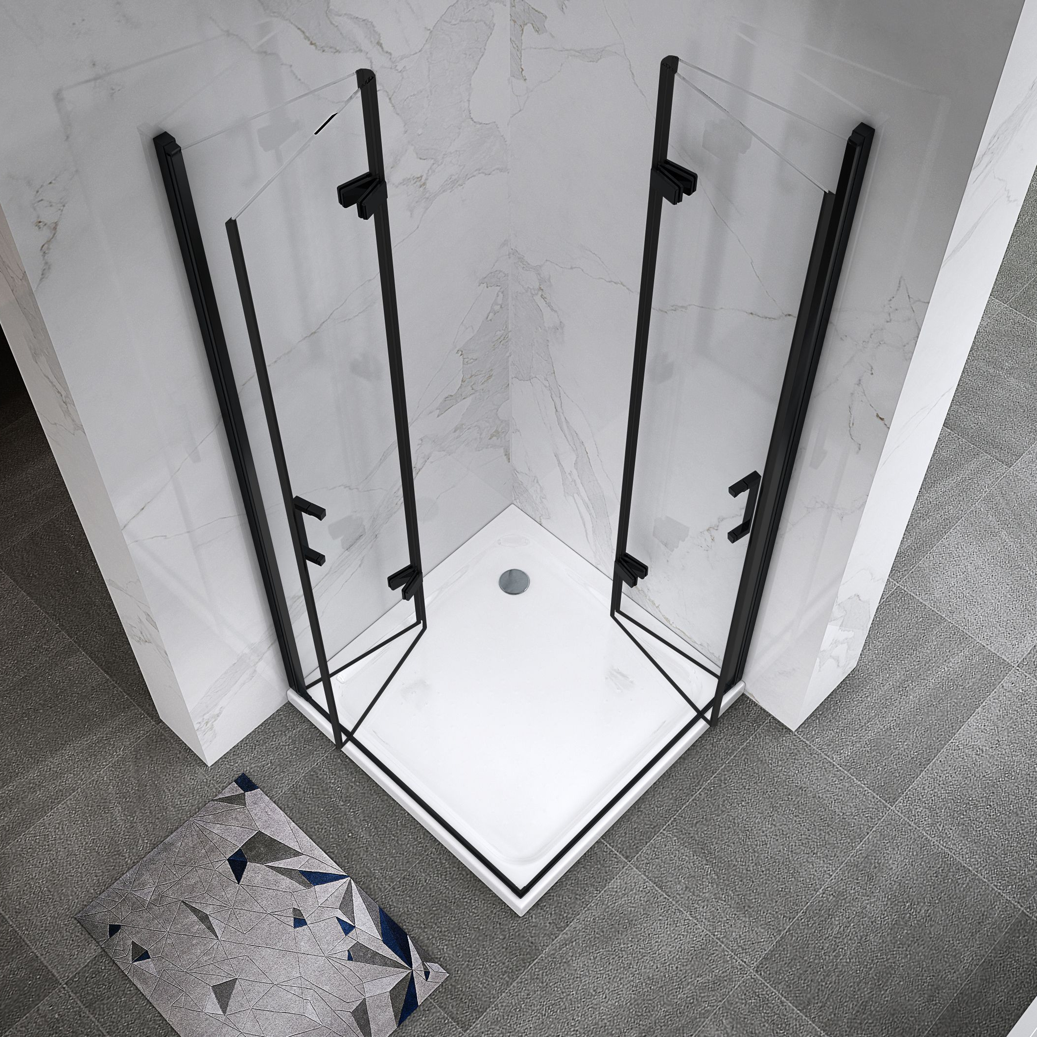 Corner Entry Matilde BLACK with Folding Doors made of ESG Safety Glass Corner Entry Matilde BLACK with Folding Doors made of ESG Safety Glass