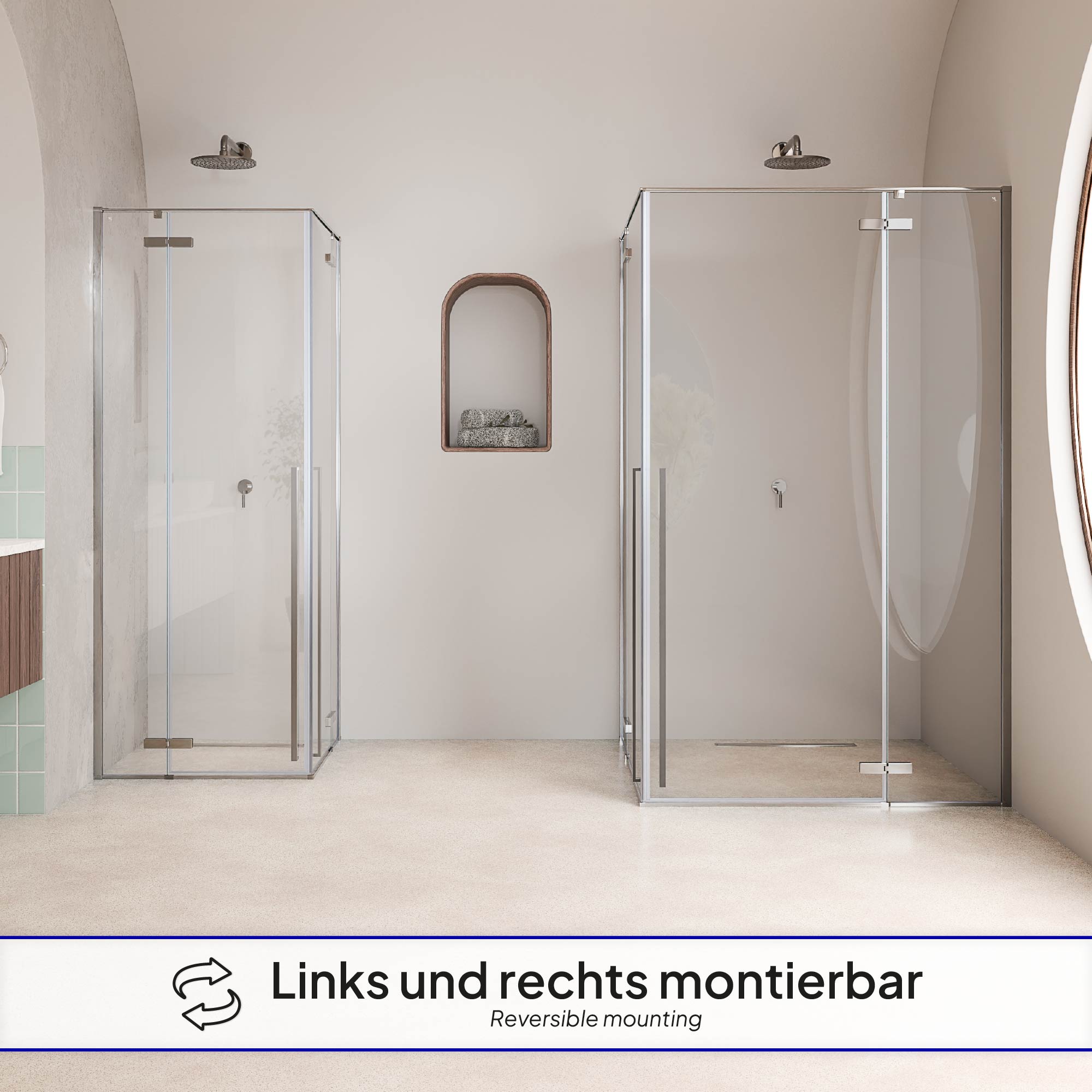 Duschkabine Eckeinstieg Jayla mit Drehtüren und verchromten Profilen aus 6mm ESG Sicherheitsglas