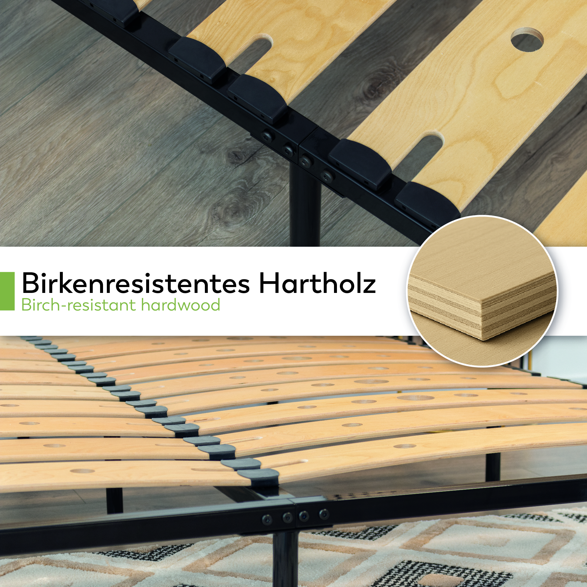 Metallbett AUSTEN BLACK mit Holzlamellen – Stabiler Metallrahmen in Schwarz, 23 cm Höhe & praktische Unterbett-Aufbewahrung