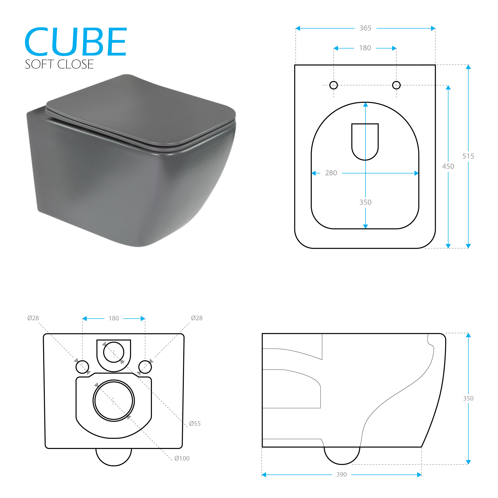 Toilette Hänge WC Spülrandlos inkl. WC Sitz mit Absenkautomatik SOFTCLOSE Cube Grau Toilette Hänge WC Spülrandlos inkl. WC Sitz mit Absenkautomatik SOFTCLOSE Cube Grau