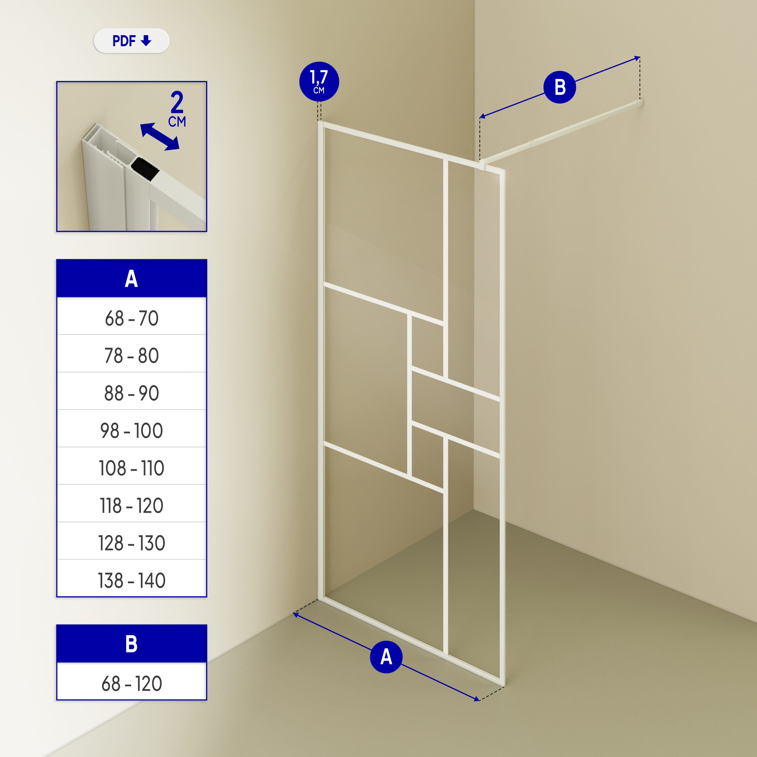 Walk-In Shower Gianna-R WHITE made of 8 mm thick transparent ESG safety glass. Walk-In Shower Gianna-R WHITE made of 8 mm thick transparent ESG safety glass.