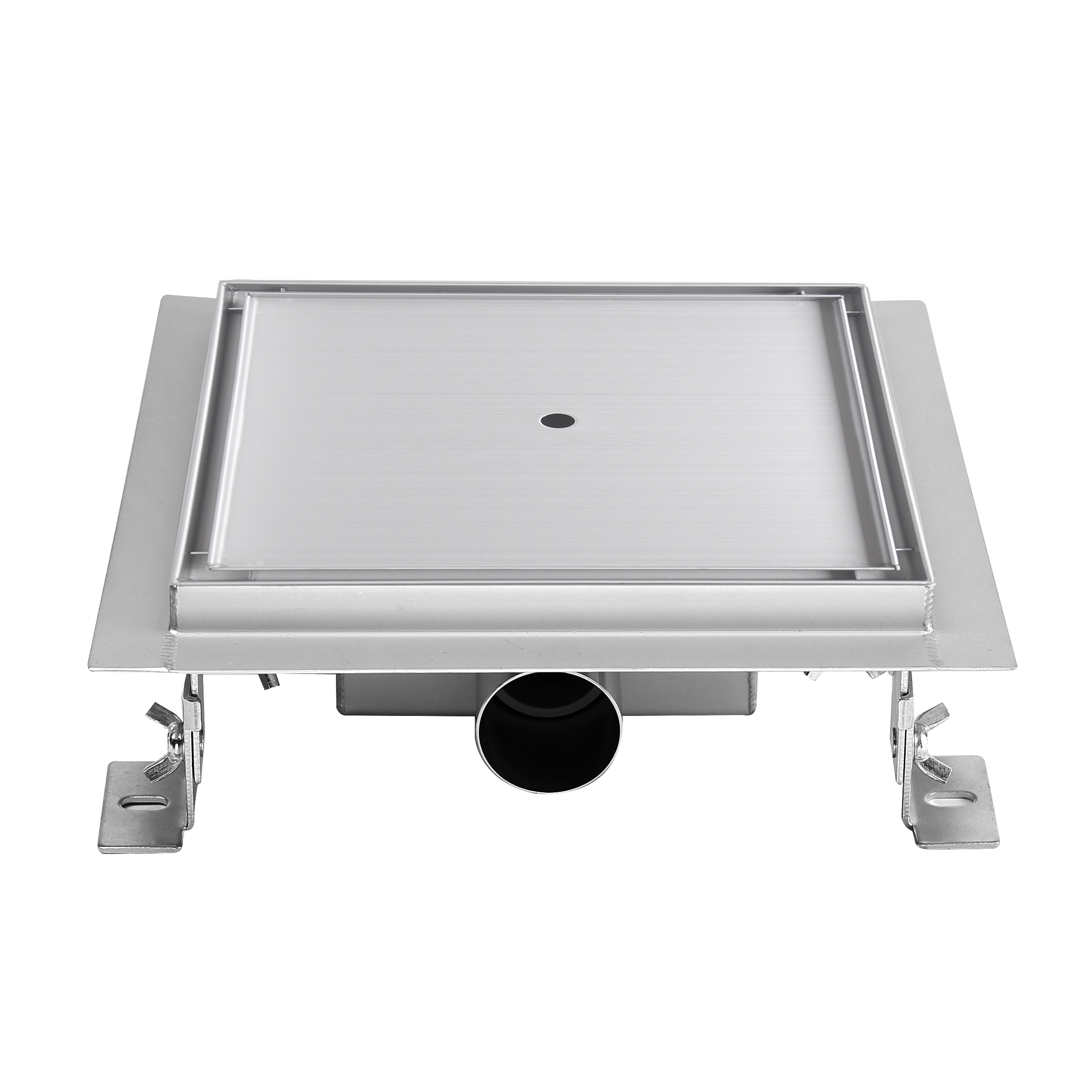 Quadratische Duschrinne Q2 aus Edelstahl für flache Installation, befliesbar Quadratische Duschrinne Bodenablauf 2 in 1 Befliesbar aus Edelstahl sehr flach Q2