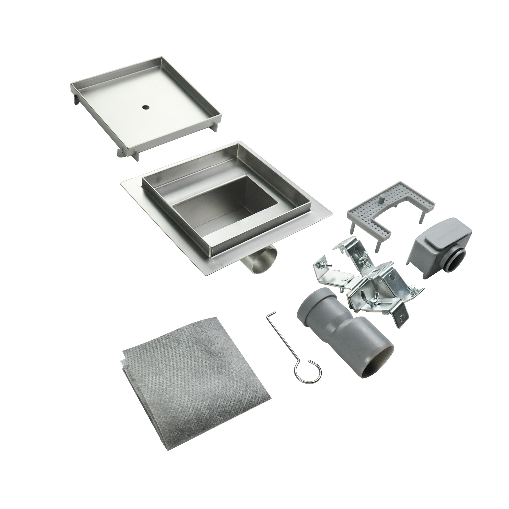 Square Shower Drain Q2 made of Stainless Steel for Low-Profile Installation, Tileable