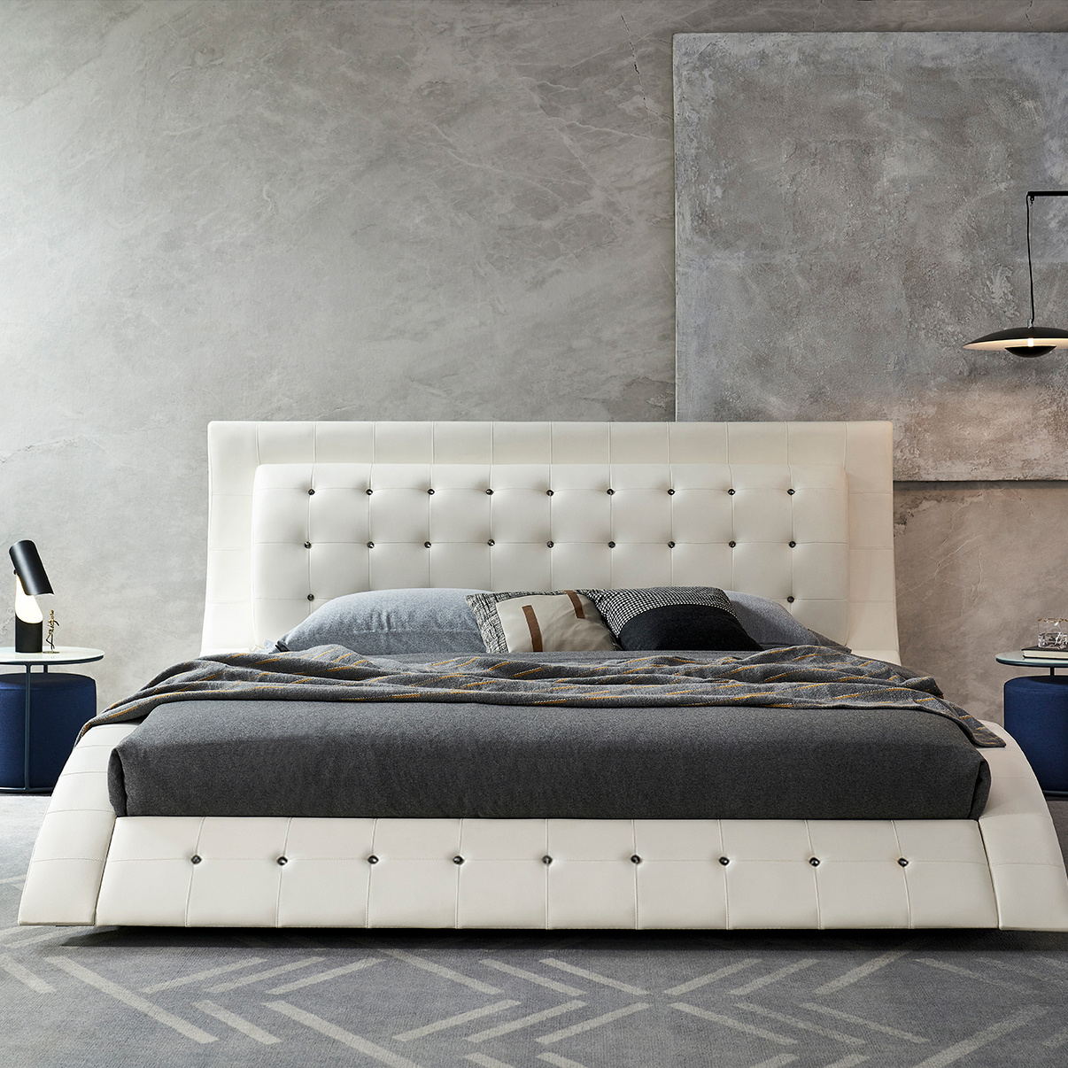 Design Upholstered Bed St. Tropez in White with Crystals