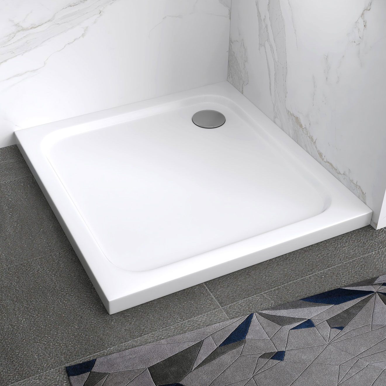 Shower Tray Shimmer made of sanitary acrylic including waste fitting - White
