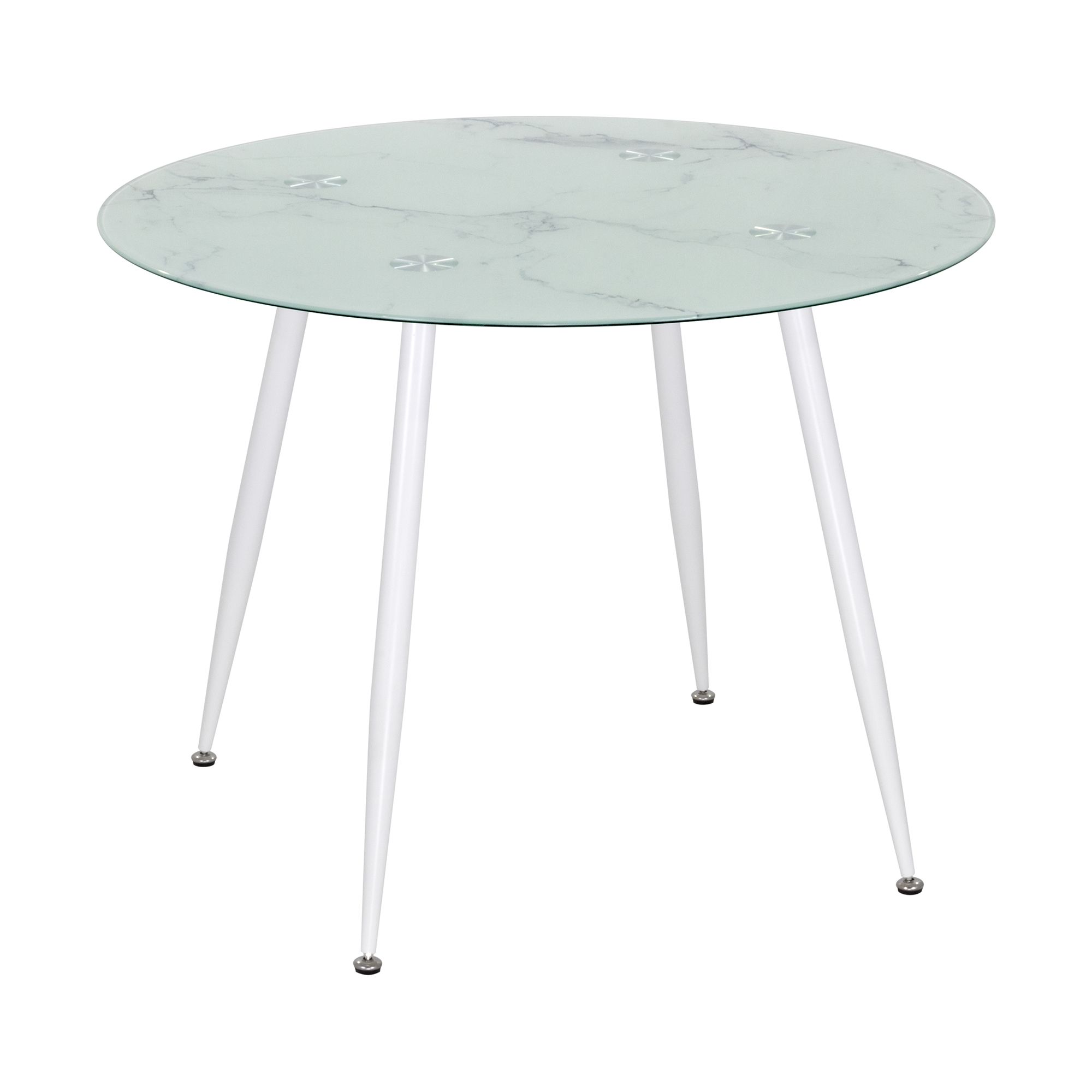 Esszimmer-Tisch CORIN | Tischplatte: Glas in weißer Marmor Optik | Beine: Weiß 100 cm Esszimmer-Tisch CORIN | Tischplatte: Glas in weißer Marmor Optik | Beine: Weiß 80 cm