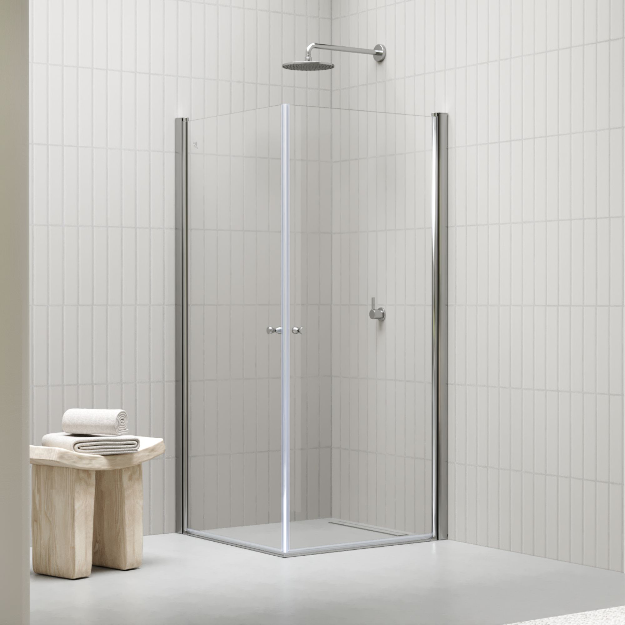 Eckeinstieg Gaia mit Pendeltüren aus ESG Sicherheitsglas