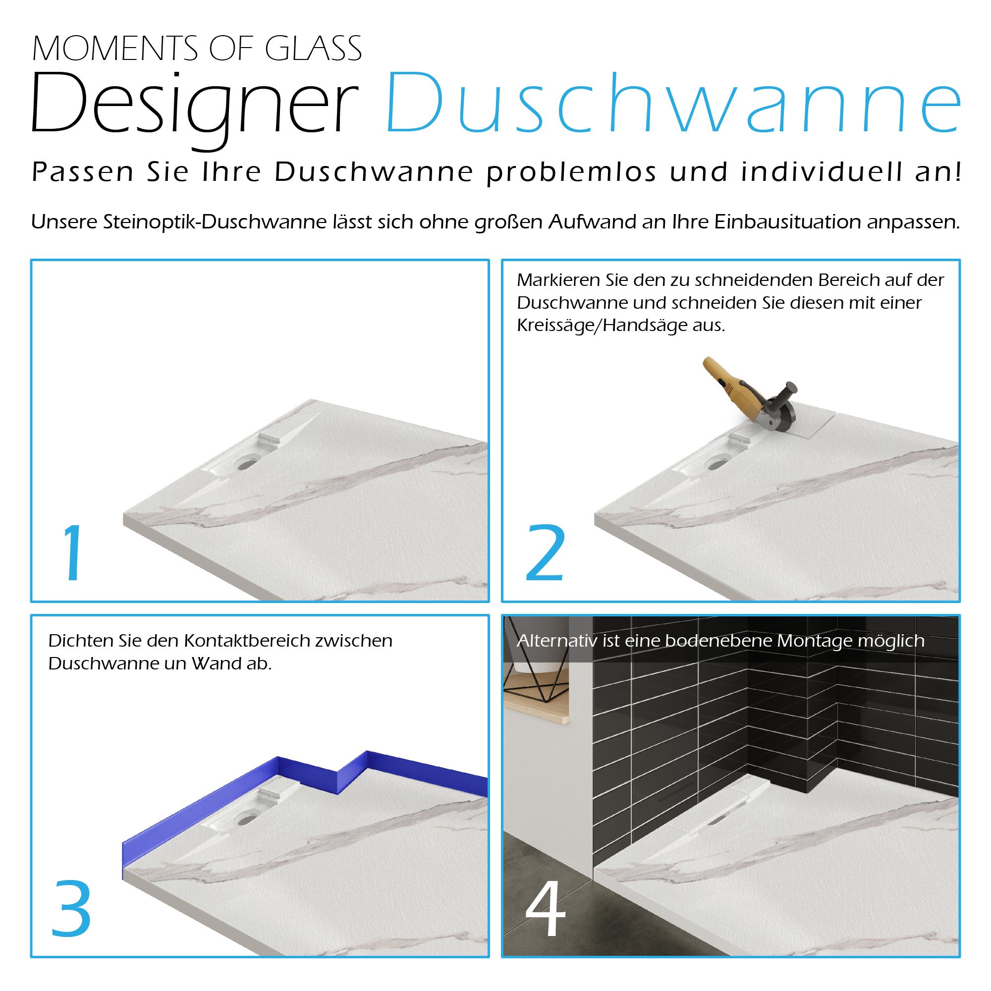 SMC Shower Tray Polar in Marble Look with Drain Assembly - White