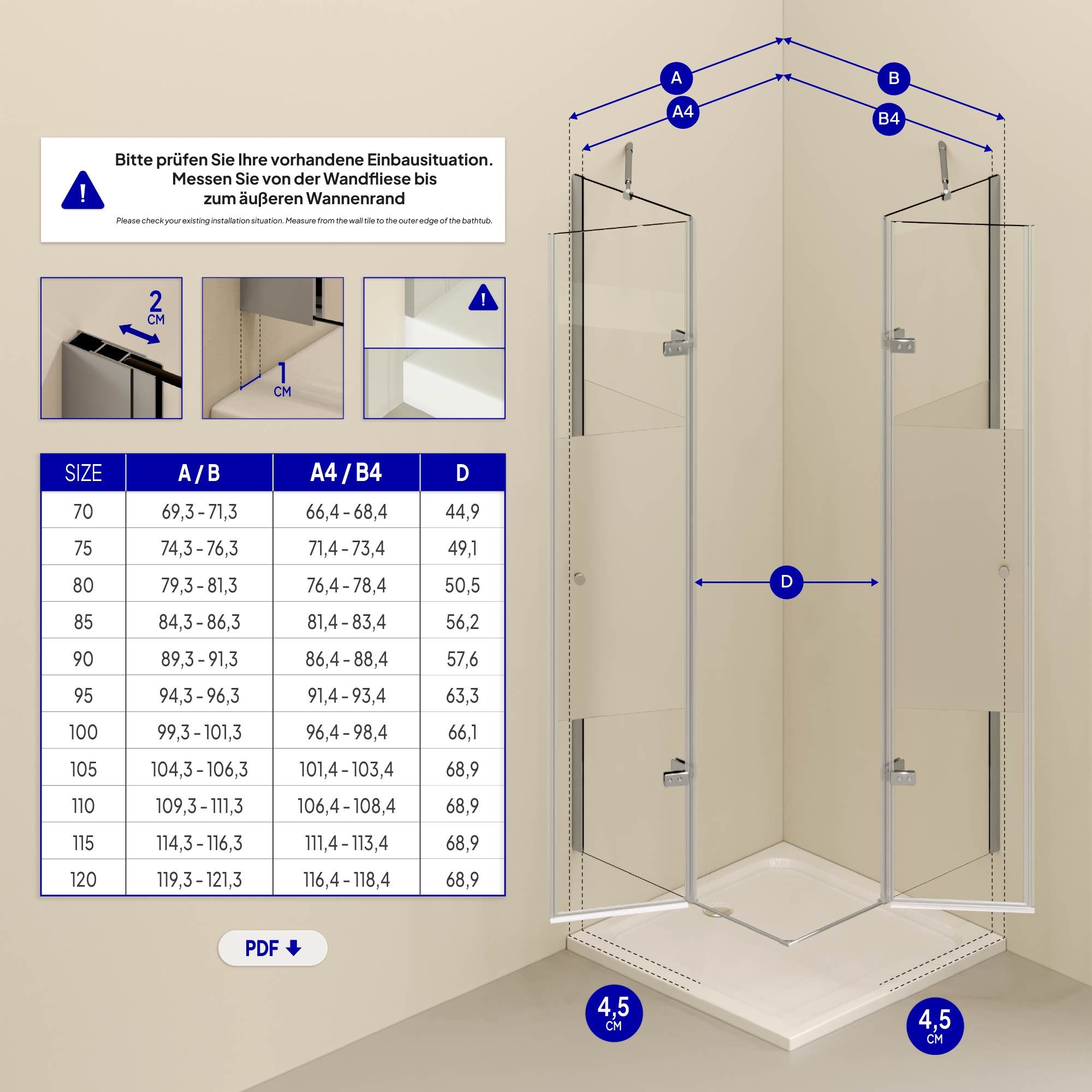 Corner Entry Alice with Folding Doors made of Partially Frosted ESG Safety Glass