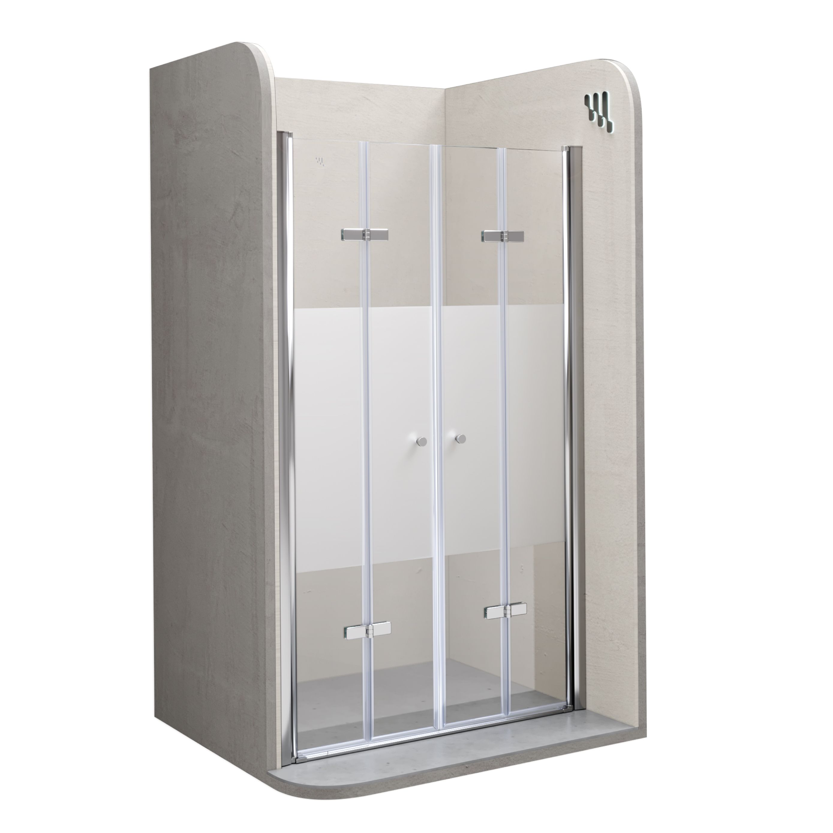 Shower Door Lena with Folding Panels made of Partially Frosted ESG Safety Glass Lena – Shower Door with Folding Panels made of Partially Frosted ESG Safety Glass