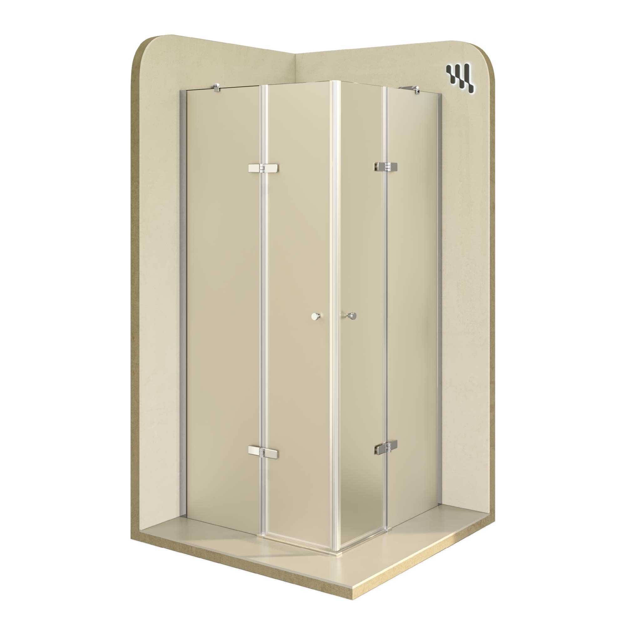 Corner Entry Alice with Folding Doors Made of Satinated ESG Safety Glass