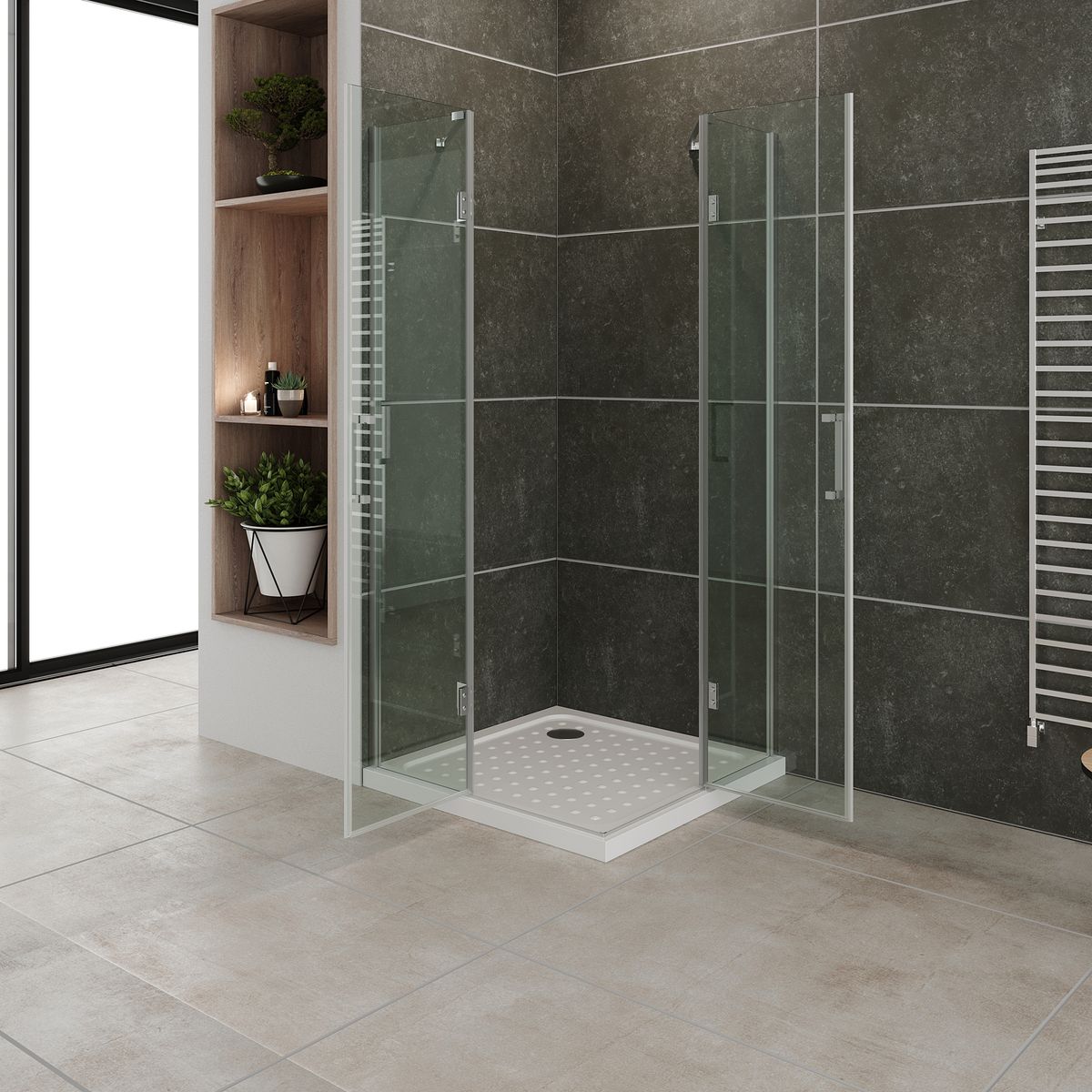 Eckeinstieg Celine mit Klapptüren aus ESG Sicherheitsglas Eckeinstieg Celine mit Klapptüren aus ESG Sicherheitsglas