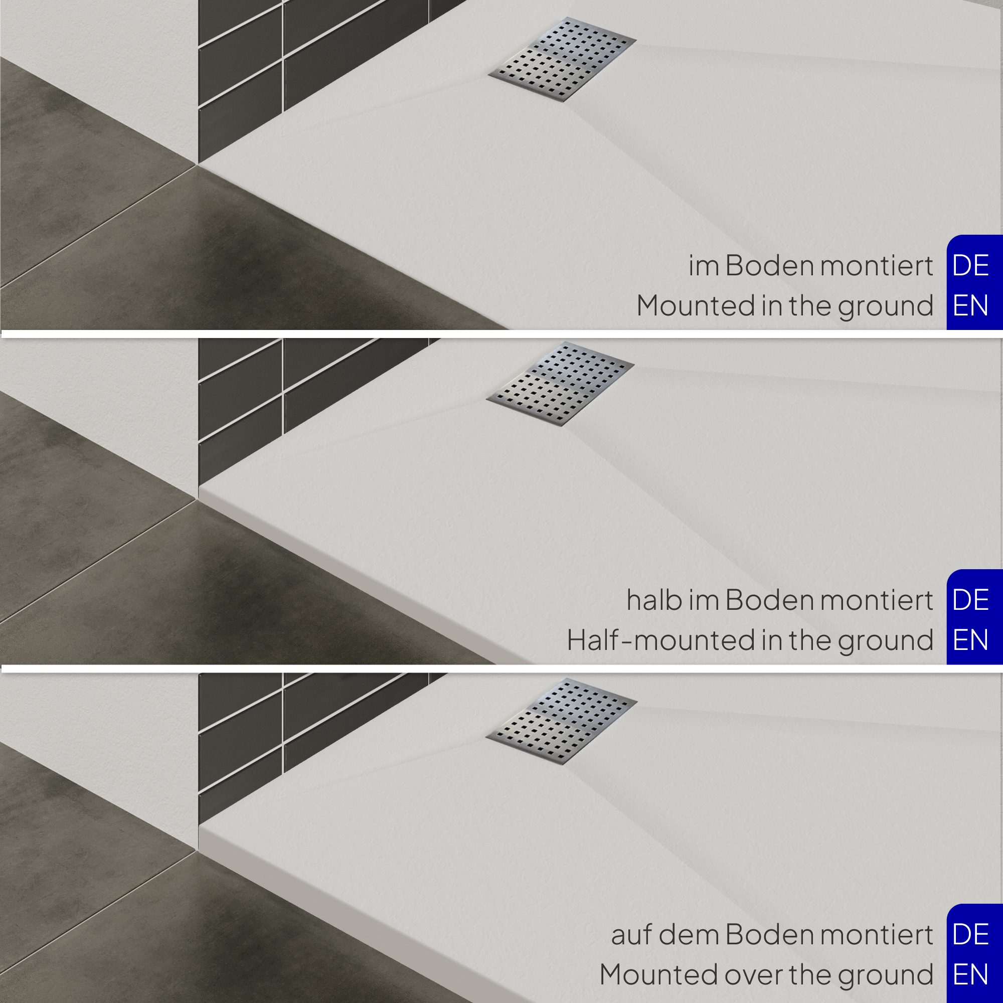 Boreal – SMC Duschwanne INOX in Stein-Optik inkl. Ablaufgarnitur und Edelstahldeckel - Weiß
