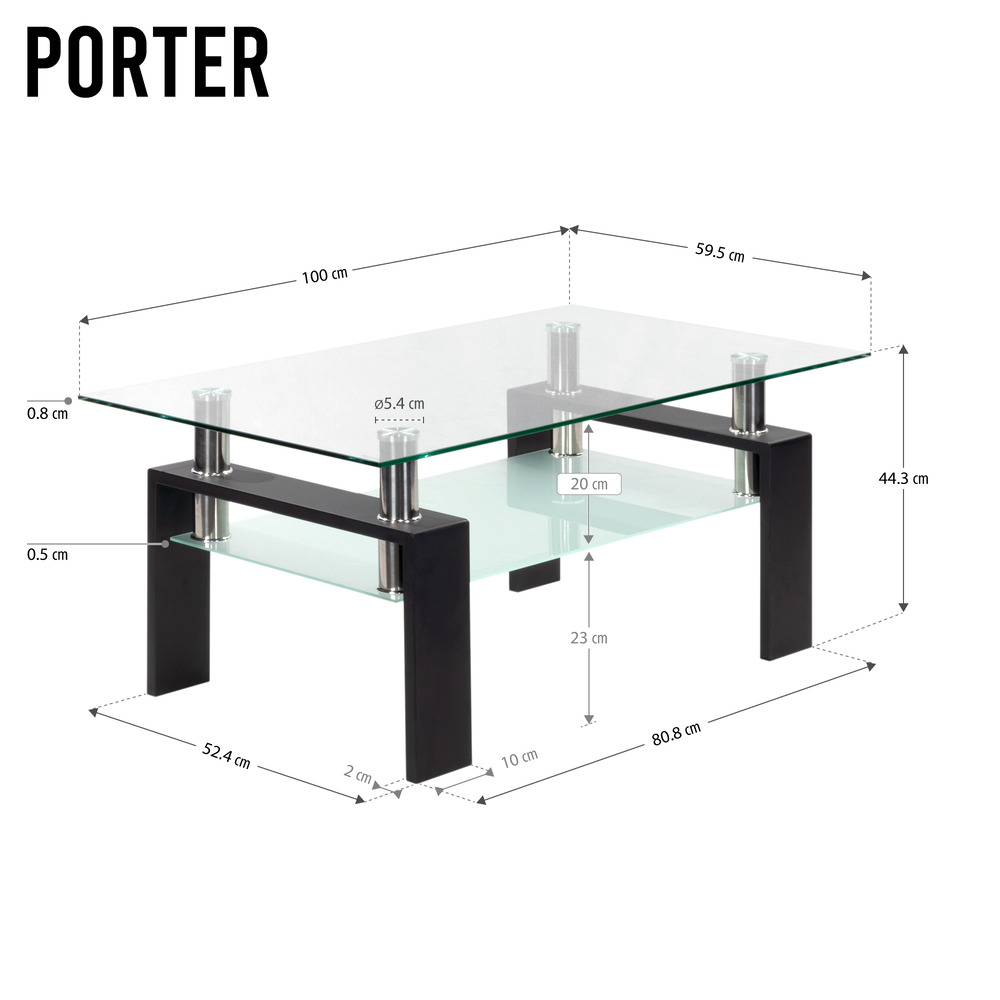 Couchtisch PORTER aus Glas/Metall mit schwarzem Holz Couchtisch PORTER aus Glas/Metall mit schwarzem Holz