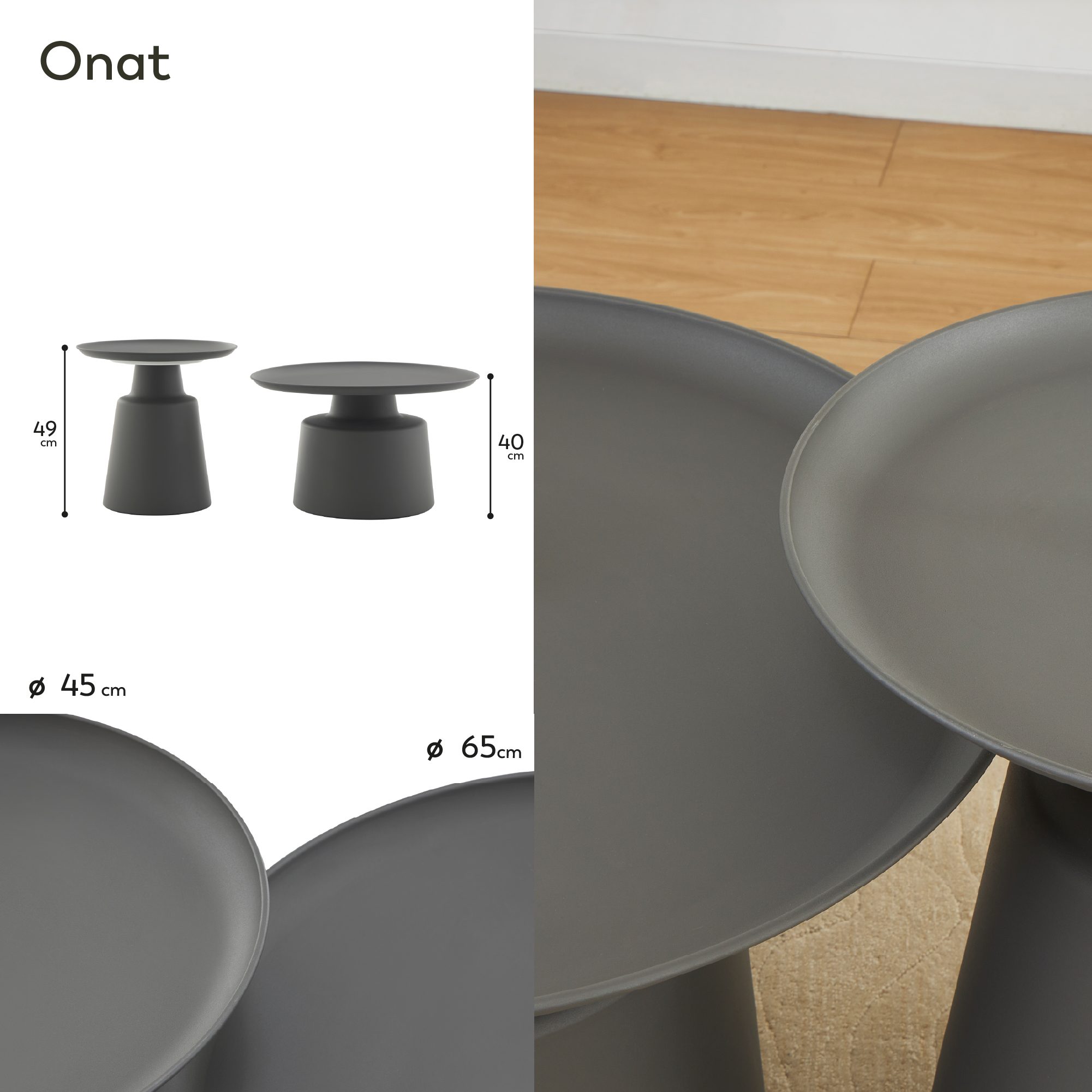 Couchtisch / Beistelltisch ONAT | Metallstruktur in Schwarz - 2er Set