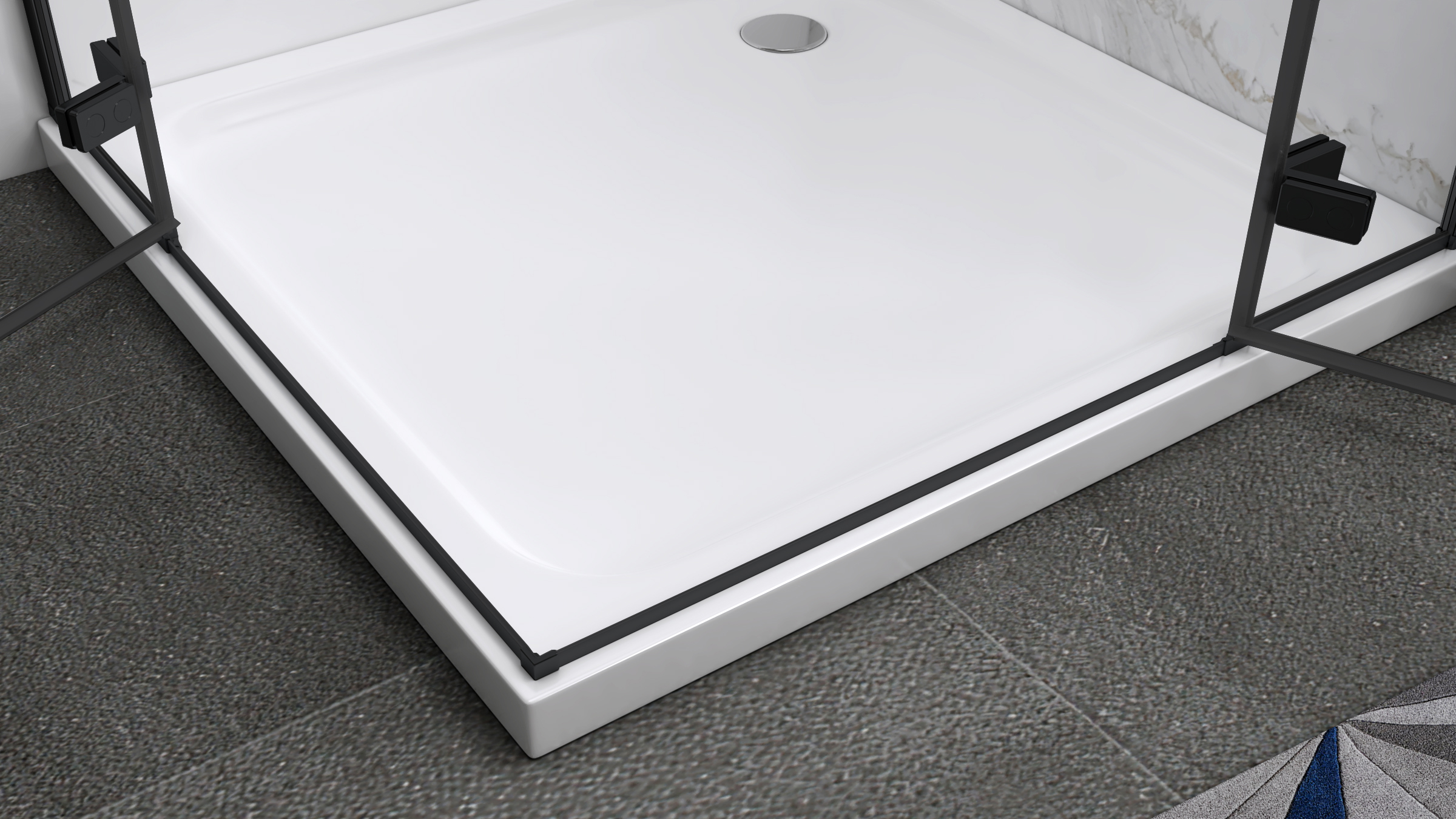 Eckeinstieg Jayla mit Drehtüren und schwarzen Profilen aus ESG Sicherheitsglas