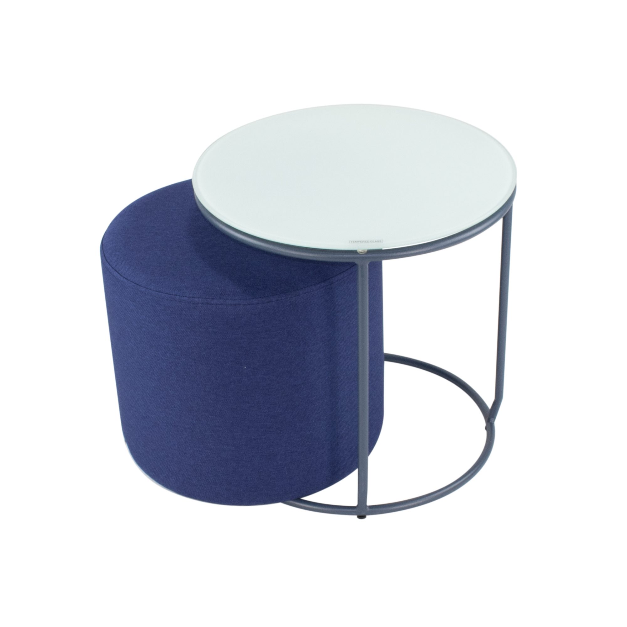 Side Table with Stool JASPER - Round Coffee Table 40x40 cm Gray-Navy N4