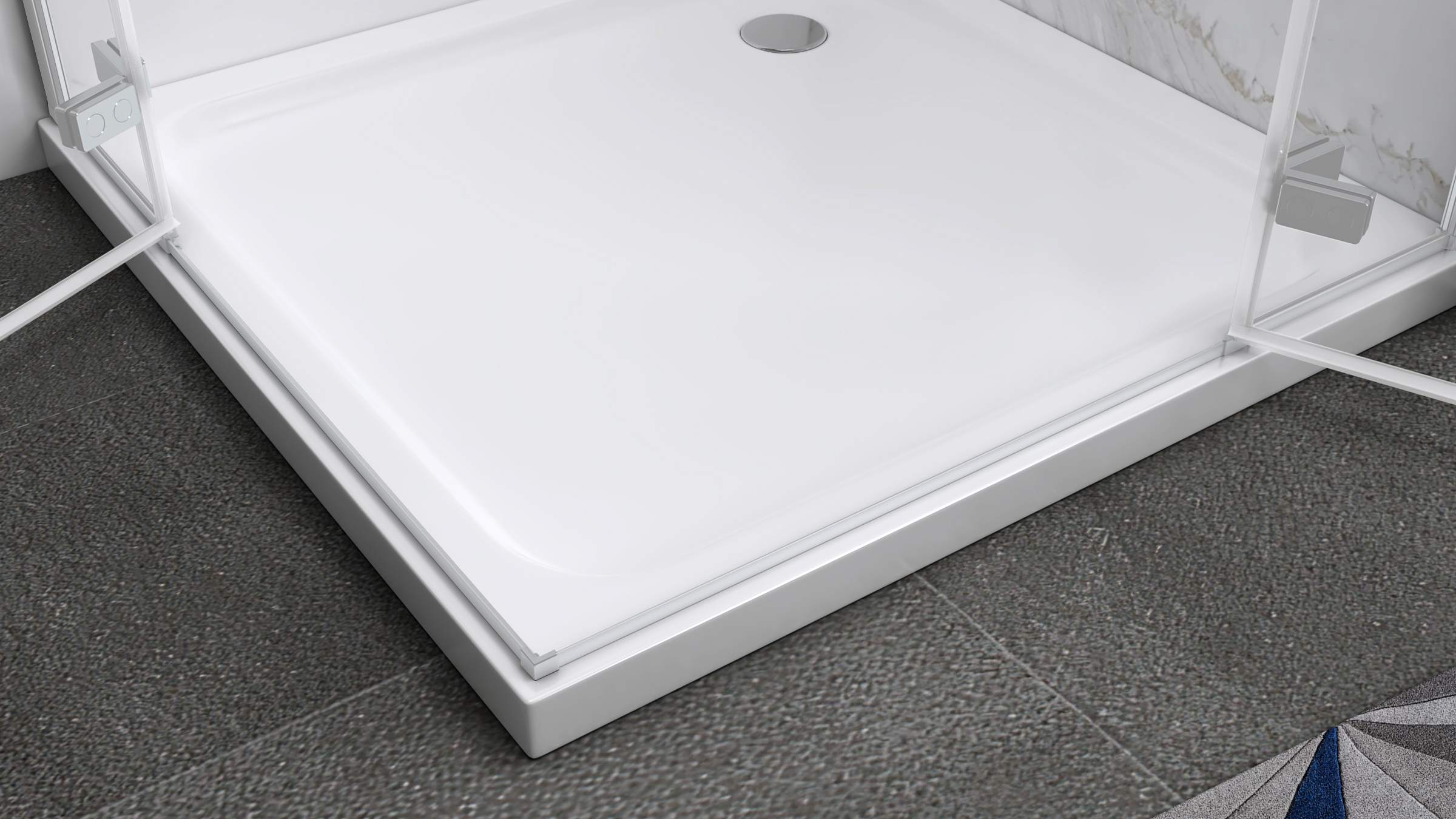 Eckeinstieg Jayla mit Drehtüren und weißen Profilen aus ESG Sicherheitsglas 190 cm-100x100 cm Eckeinstieg Jayla mit Drehtüren und weißen Profilen aus ESG Sicherheitsglas